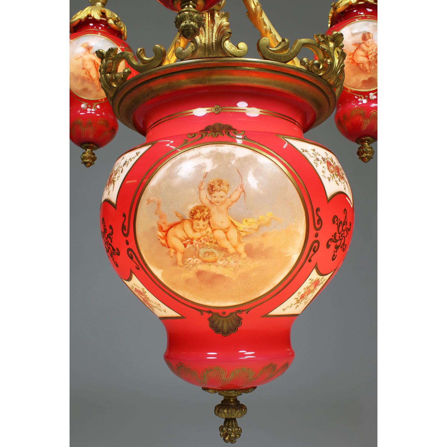 Fine French Belle Époque Baccarat Opaline Glass & Gilt-Bronze Cherub Chandelier 1