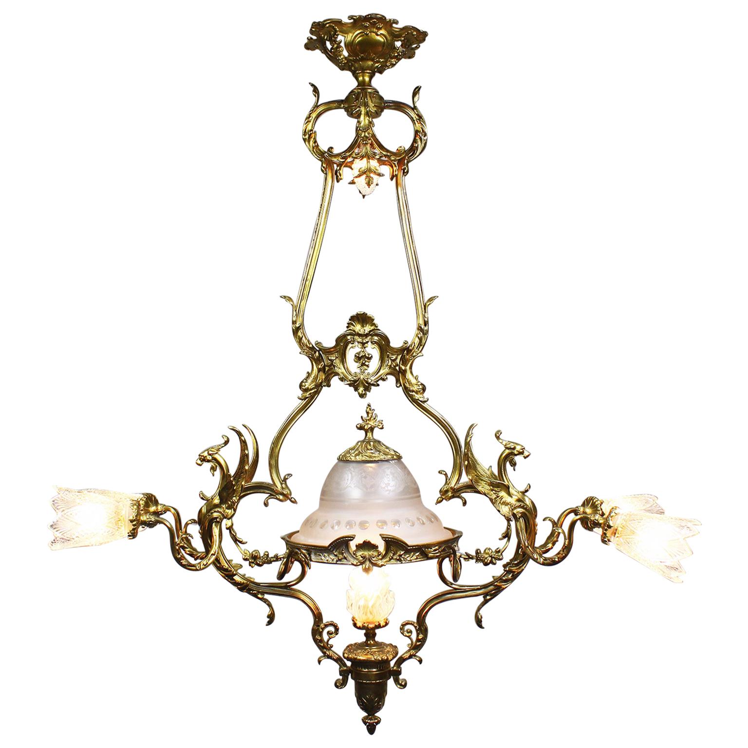 Fine French Belle Époque early 20th Century Neoclassical Style Dragon Chandelier For Sale