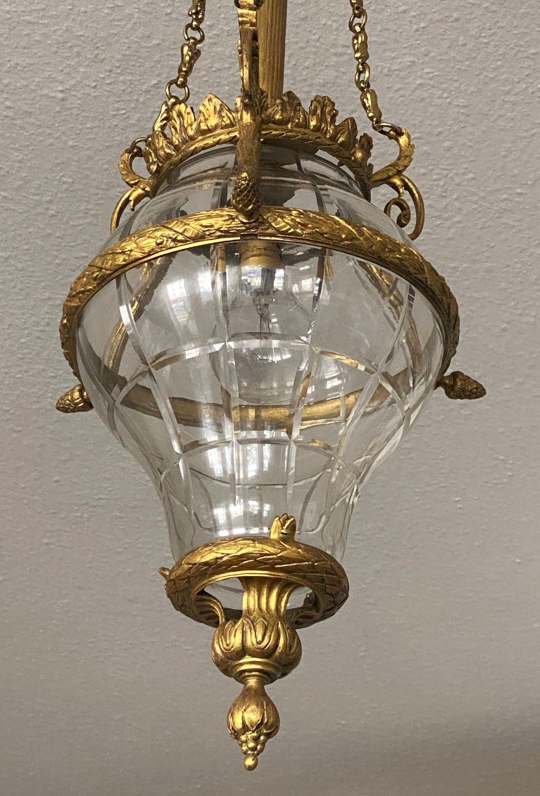 French Belle Époque Cut-Glass Gilt Bronze Lantern, 1900-1910 For Sale 7