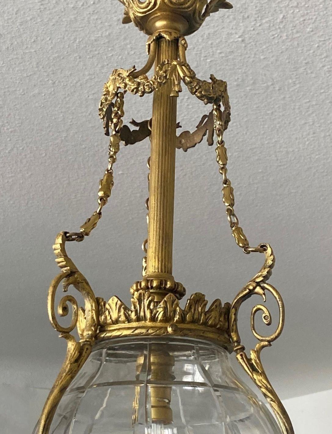 French Belle Époque Cut-Glass Gilt Bronze Lantern, 1900-1910 For Sale 8