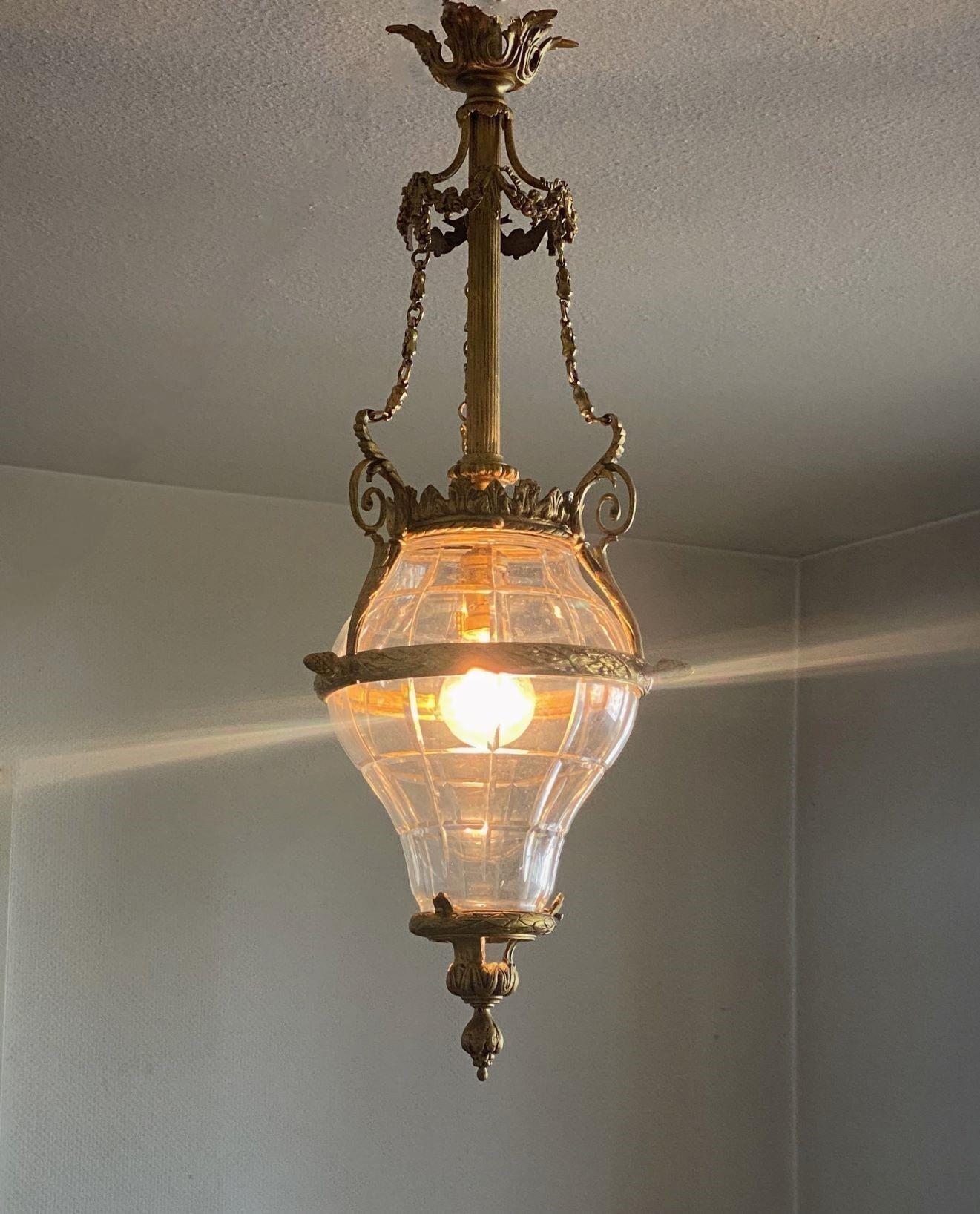 French Belle Époque Cut-Glass Gilt Bronze Lantern, 1900-1910 For Sale 11