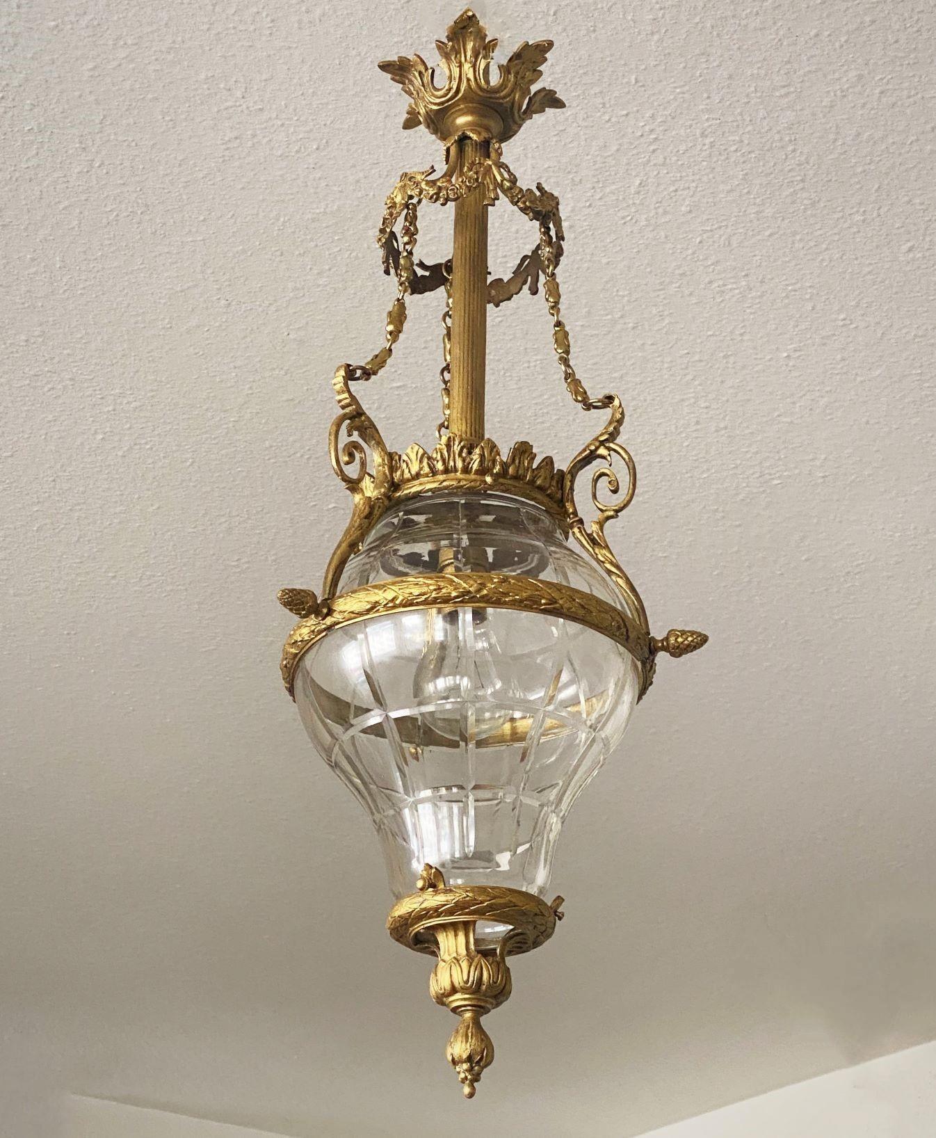 19th Century French Belle Époque Cut-Glass Gilt Bronze Lantern, 1900-1910 For Sale