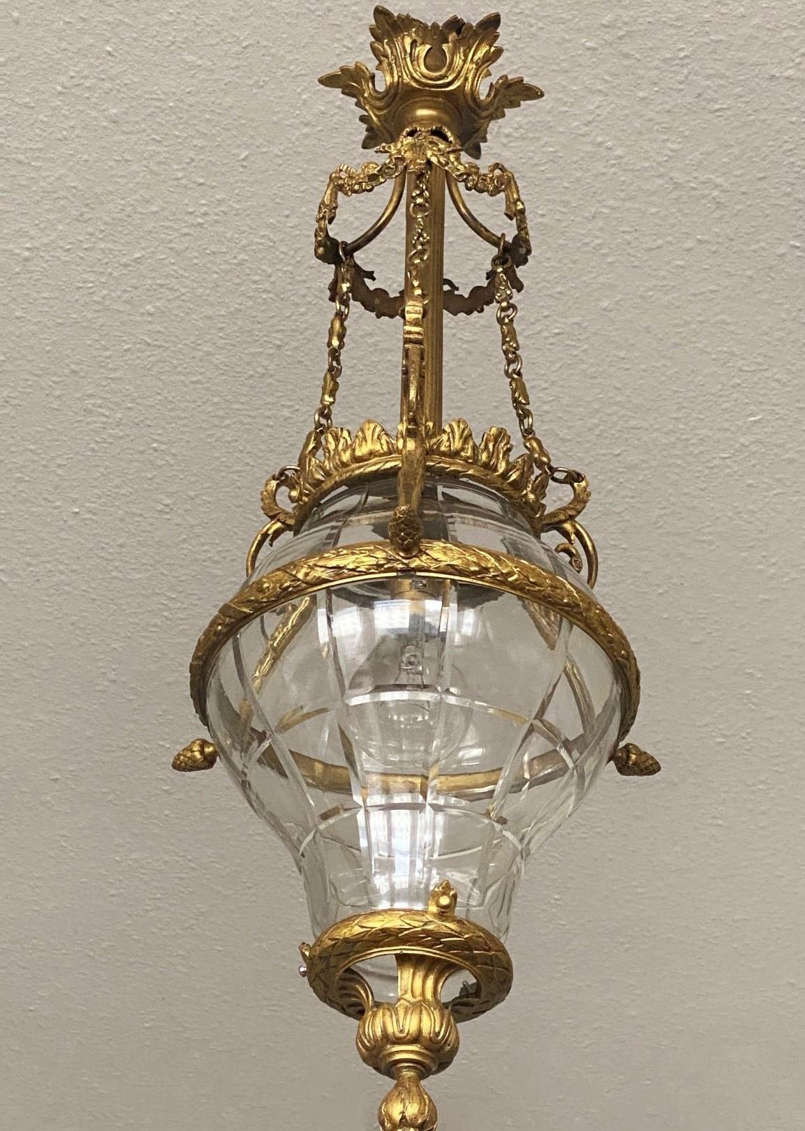 French Belle Époque Cut-Glass Gilt Bronze Lantern, 1900-1910 For Sale 5