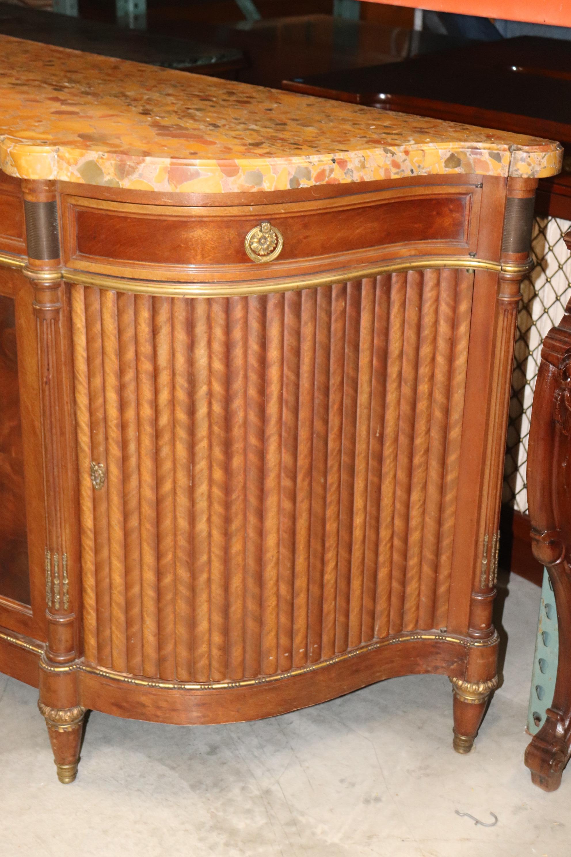 Fine French Breche D' Alep Marble Top Faux Tambor Doors Directoire Sideboard  In Good Condition For Sale In Swedesboro, NJ