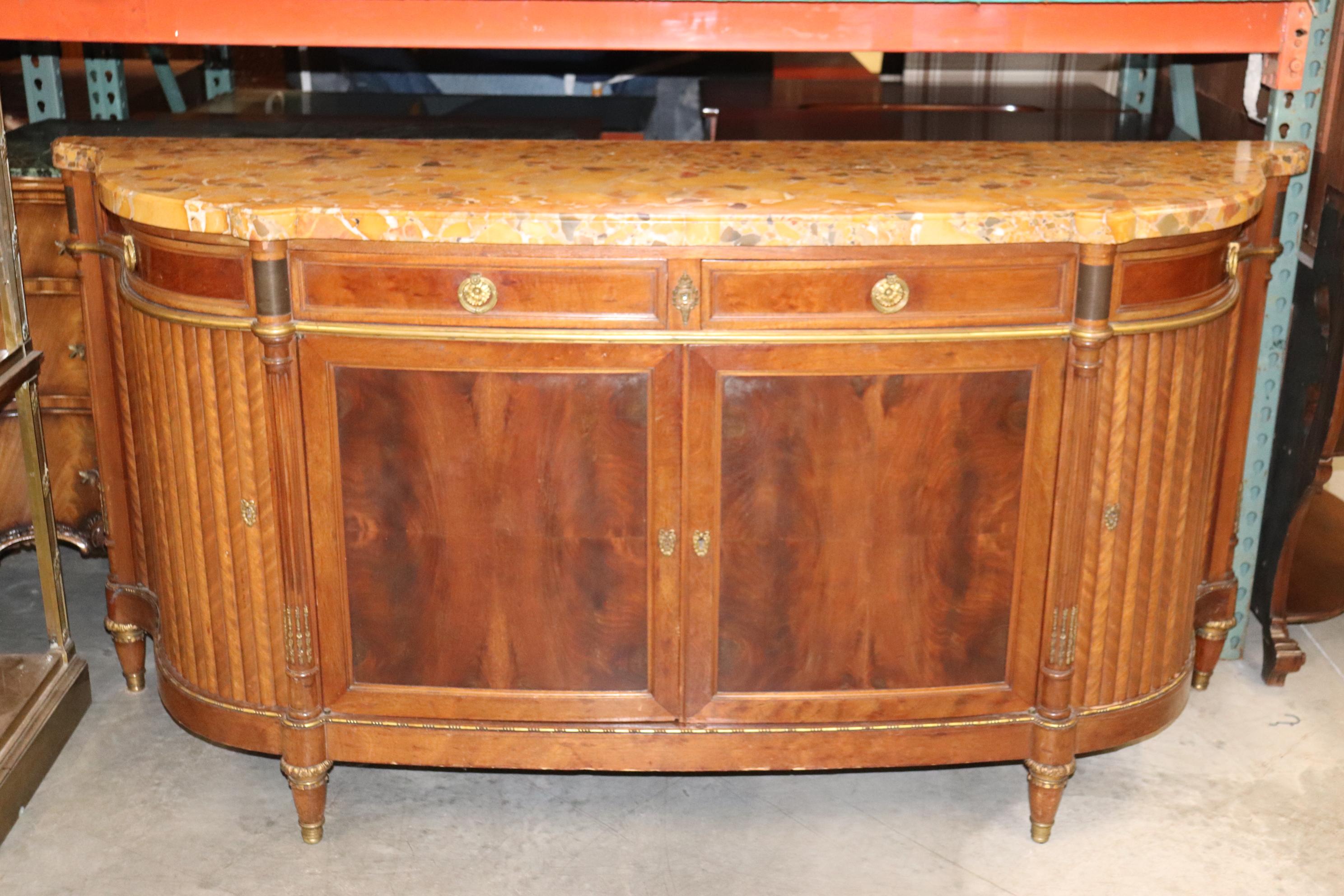 Bronze Fine French Breche D' Alep Marble Top Faux Tambor Doors Directoire Sideboard  For Sale
