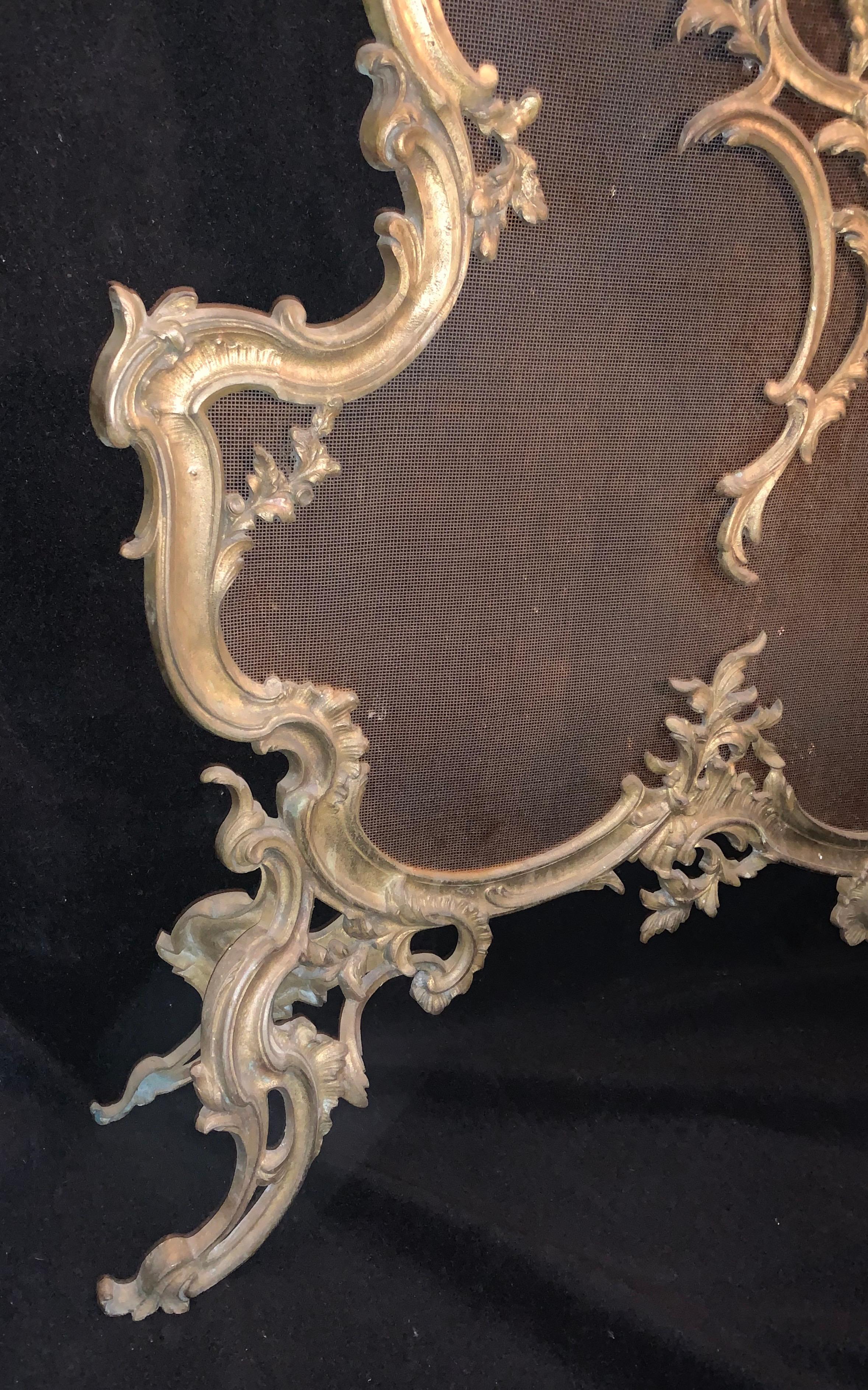 Fine French Bronze Fireplace Ormolu Fire Place Screen Flower Garland Roccoco In Good Condition For Sale In Roslyn, NY