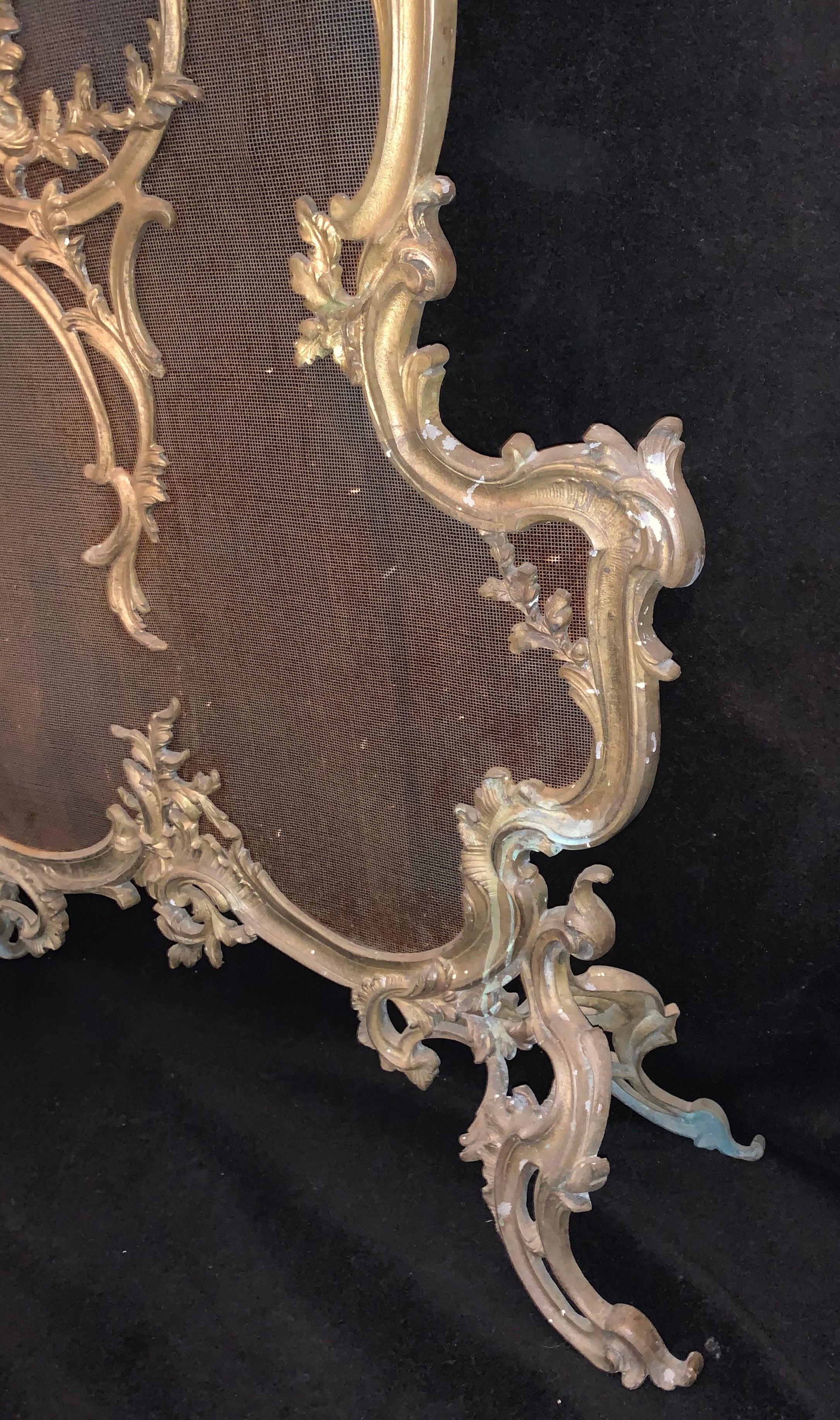 20th Century Fine French Bronze Fireplace Ormolu Fire Place Screen Flower Garland Roccoco For Sale