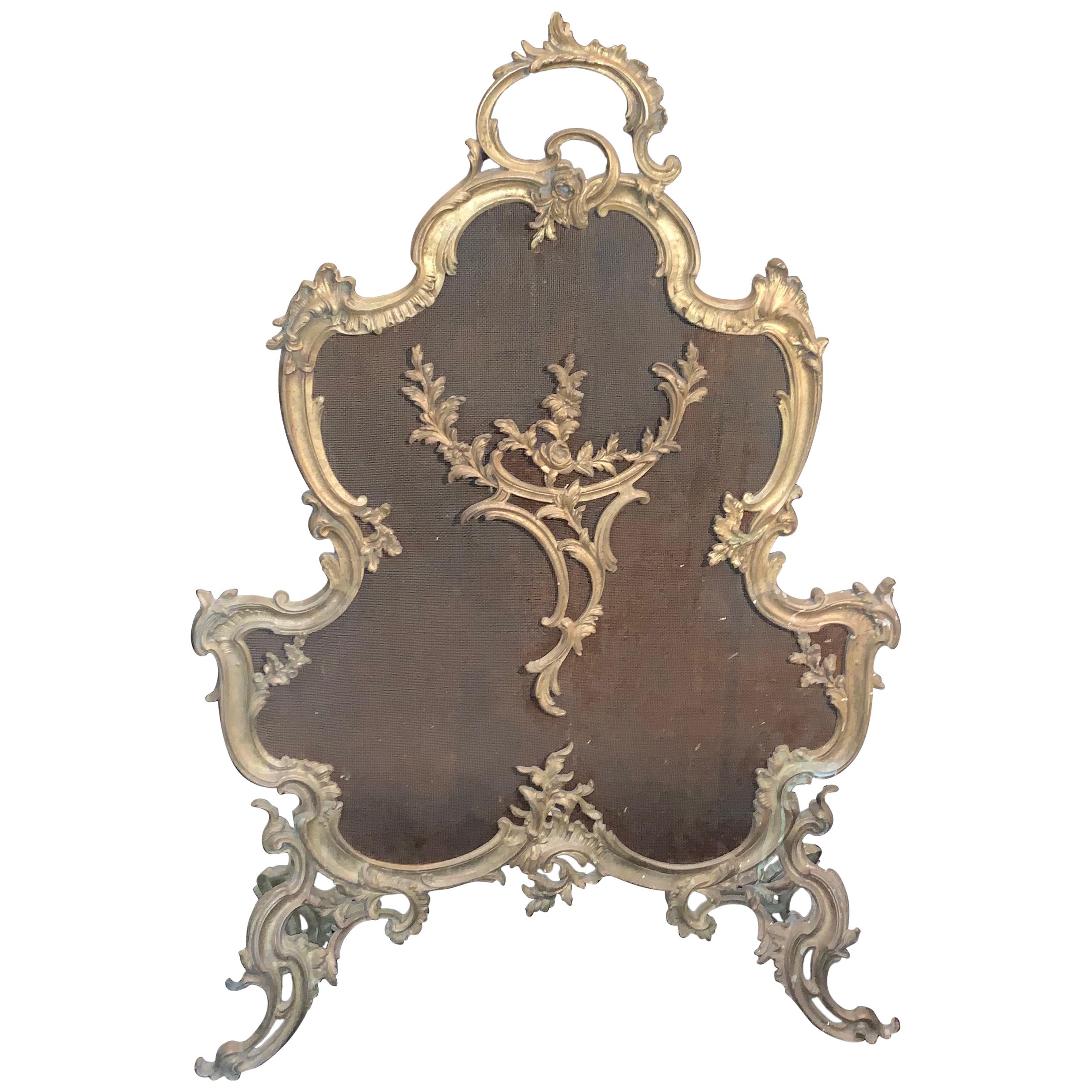 Französischer Bronze-Kamin-Goldbronze-Goldbronze-Kamin-Raumteiler-Blumengirland Roccoco