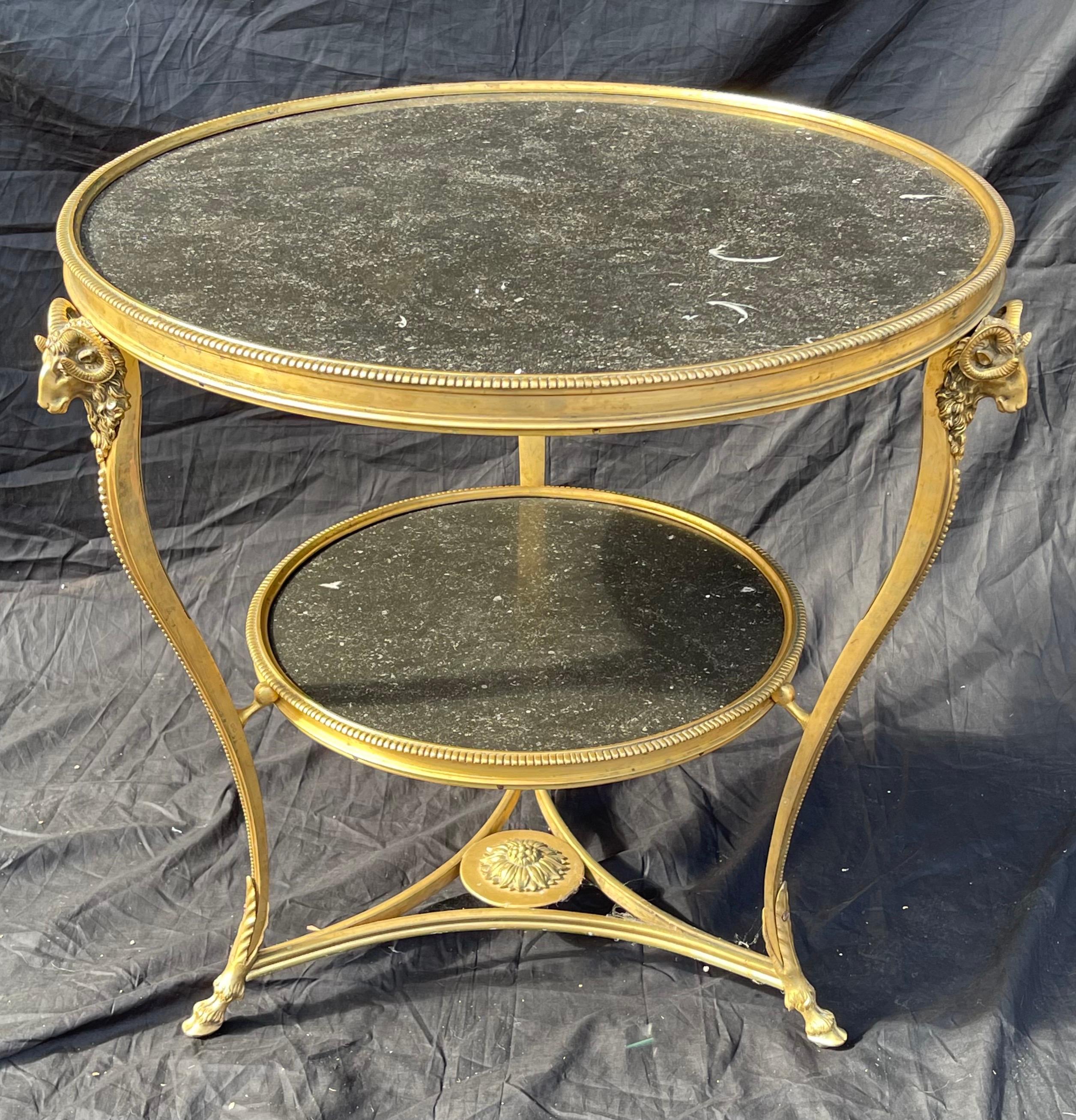 Neoclassical Fine French Bronze Marble Top Rams Head Louis XVI Gueridon Center Side Table
