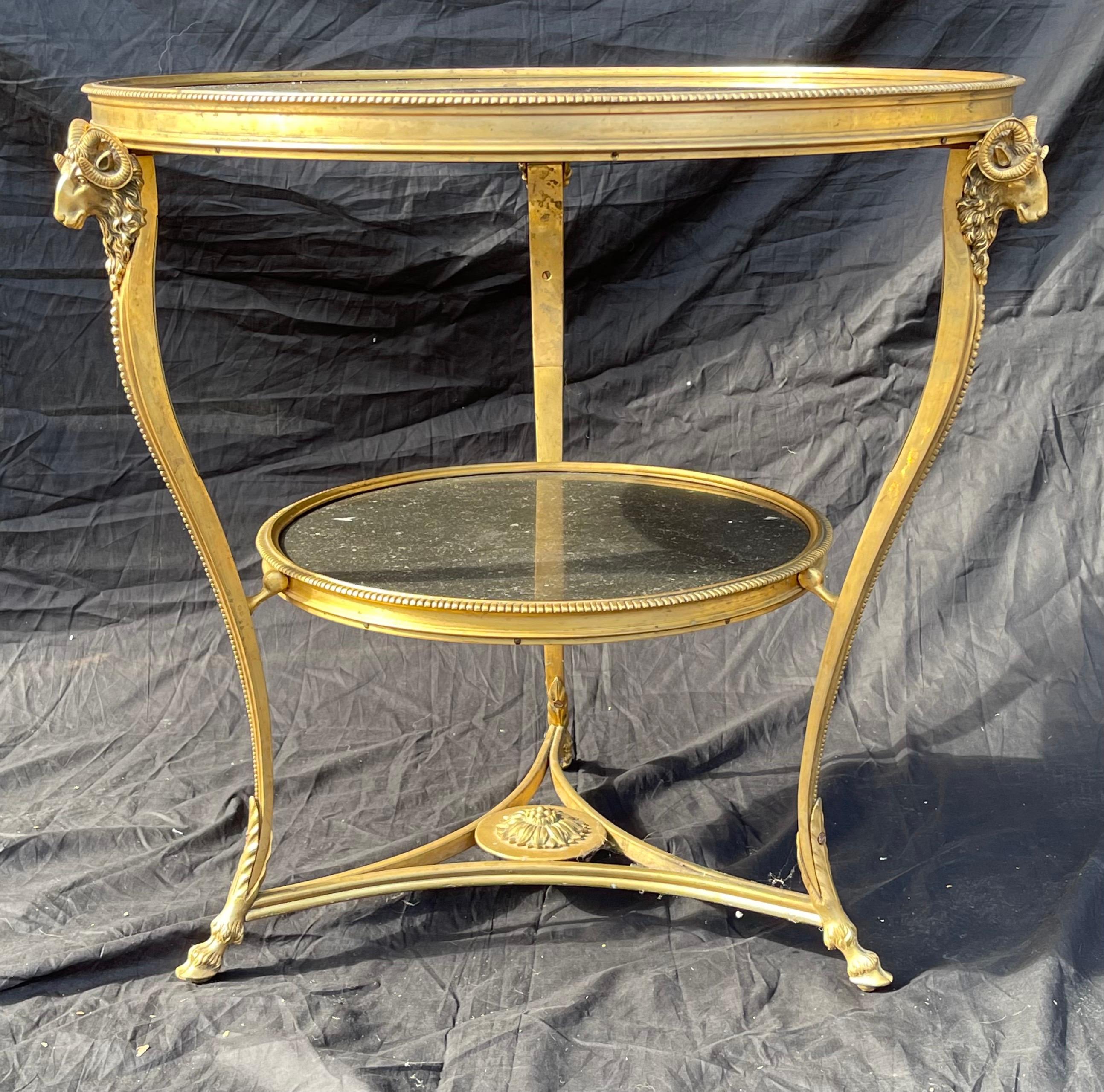 Fine French Bronze Marble Top Rams Head Louis XVI Gueridon Center Side Table In Good Condition In Roslyn, NY