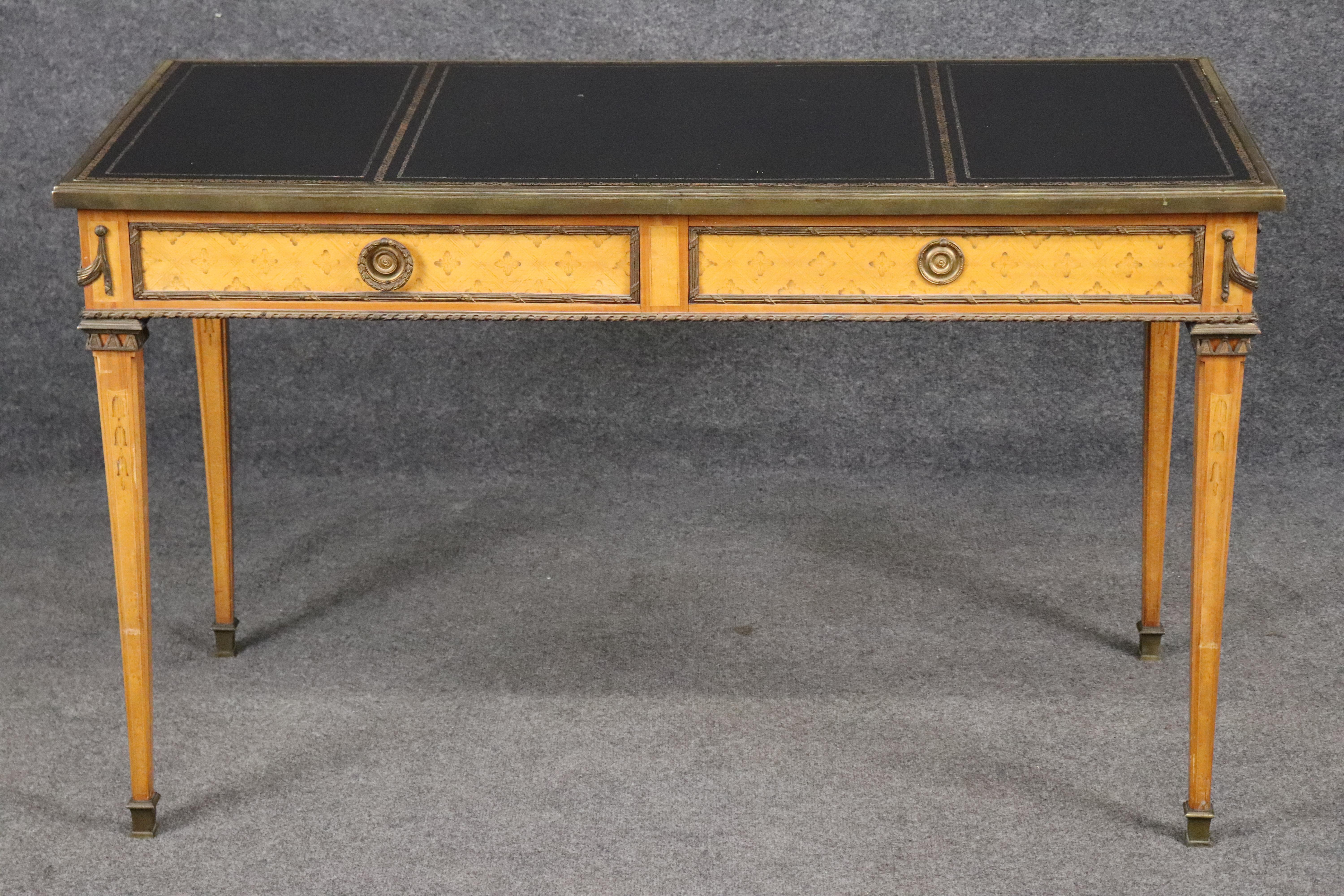 Louis XVI Fine French Bronze Mounted Leather Top French Directoire Bureau Plat Desk For Sale