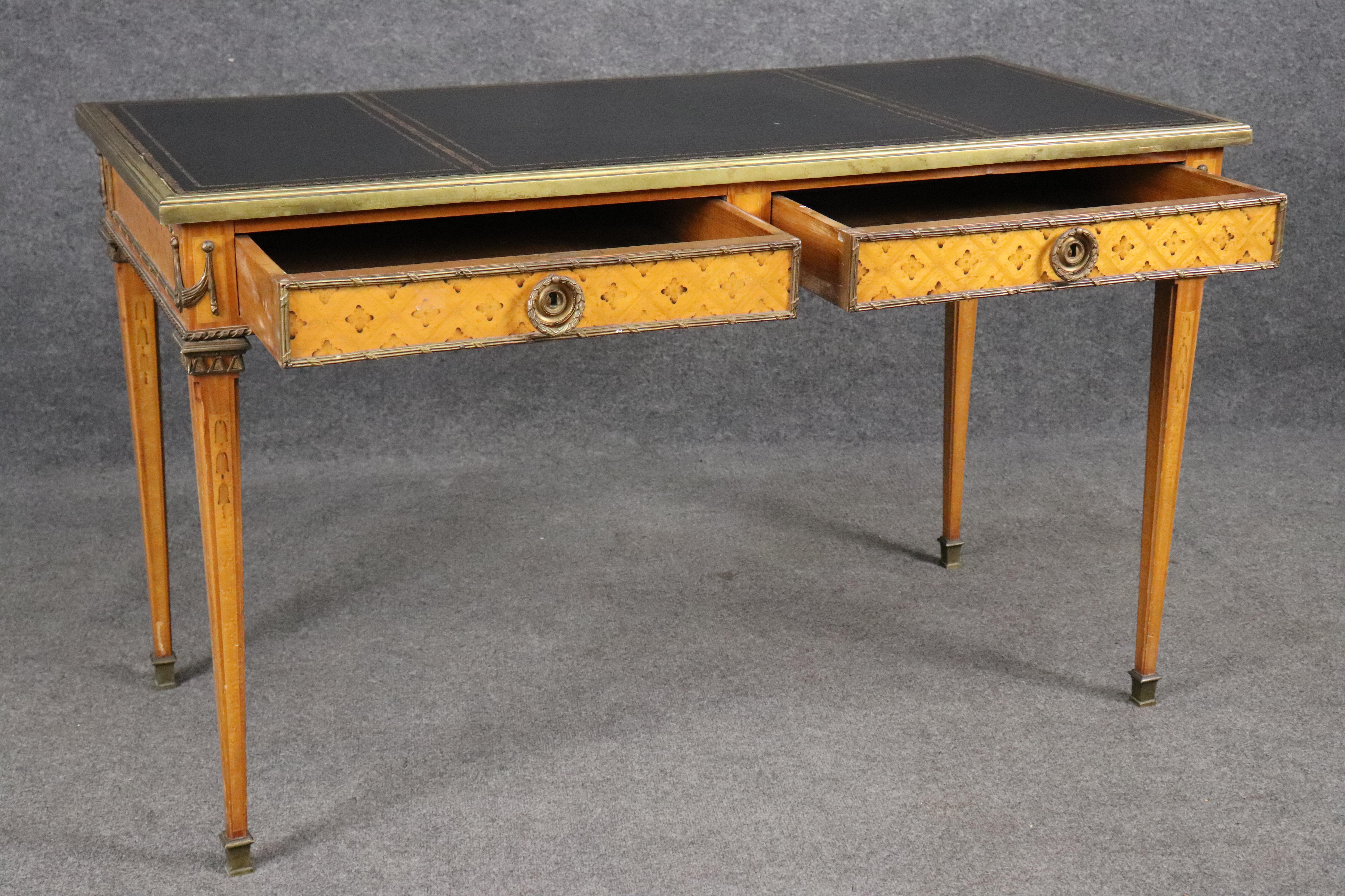 Early 20th Century Fine French Bronze Mounted Leather Top French Directoire Bureau Plat Desk For Sale