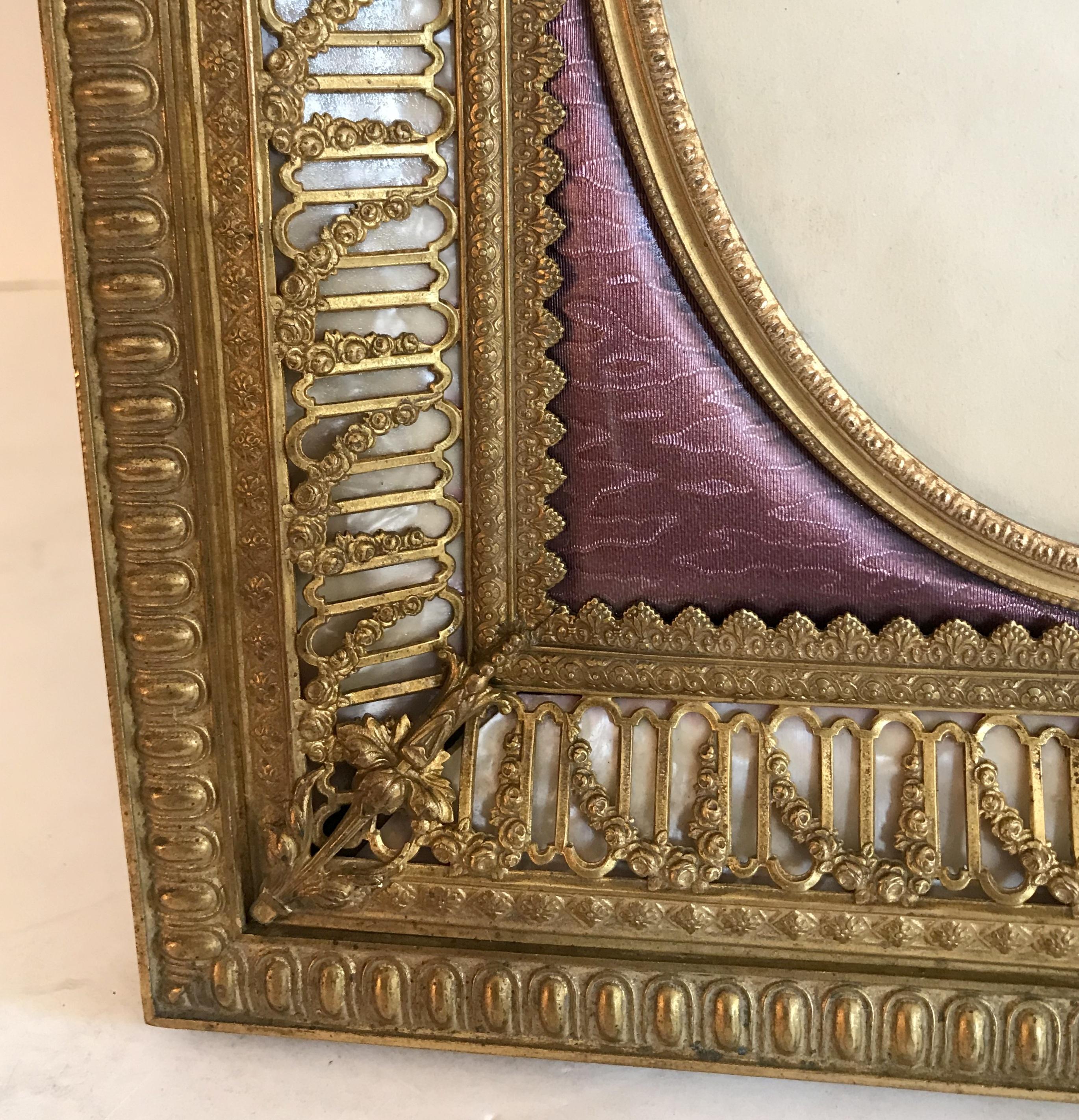 Fine French Bronze Ormolu Purple Guilloche Enamel Mother-of-pearl Picture Frame 1