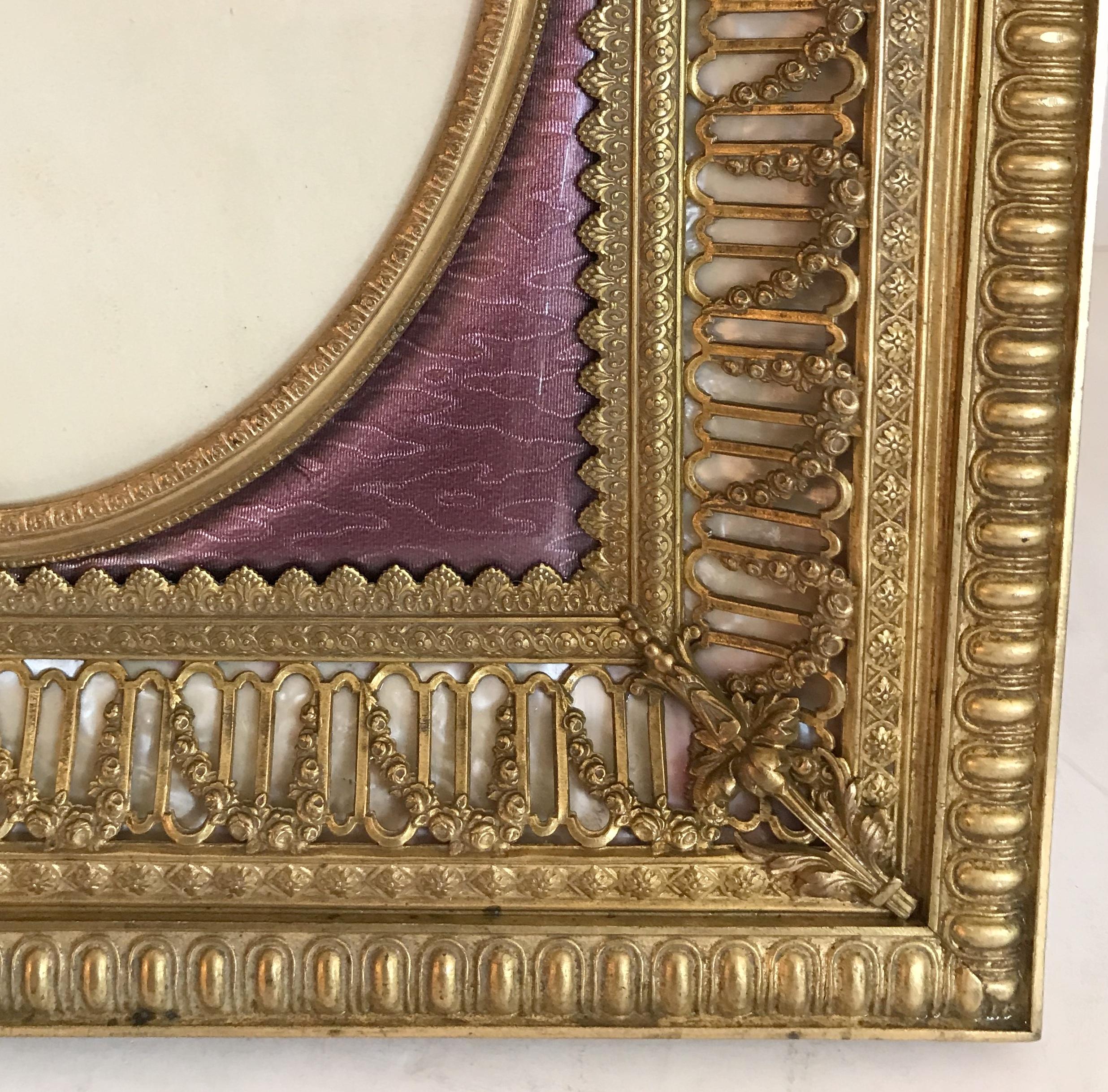 Fine French Bronze Ormolu Purple Guilloche Enamel Mother-of-pearl Picture Frame 2