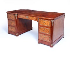 Fine French Burr Walnut Pedestal Desk with Gilt Bronze Ormolu Mounts c1880