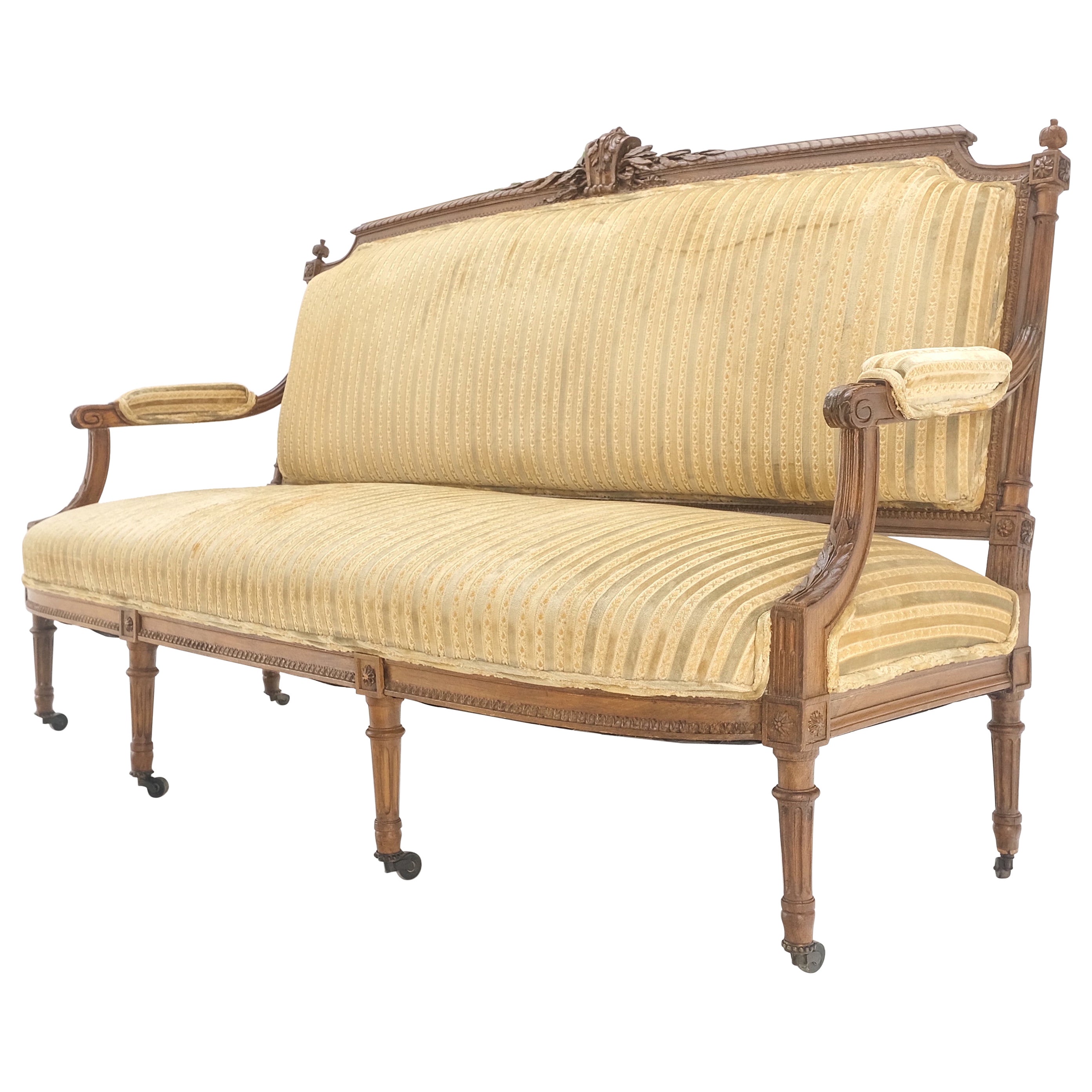 Feine Französisch geschnitzt Nussbaum Gold versandt Polsterung Stoff Sofa MINT! im Angebot