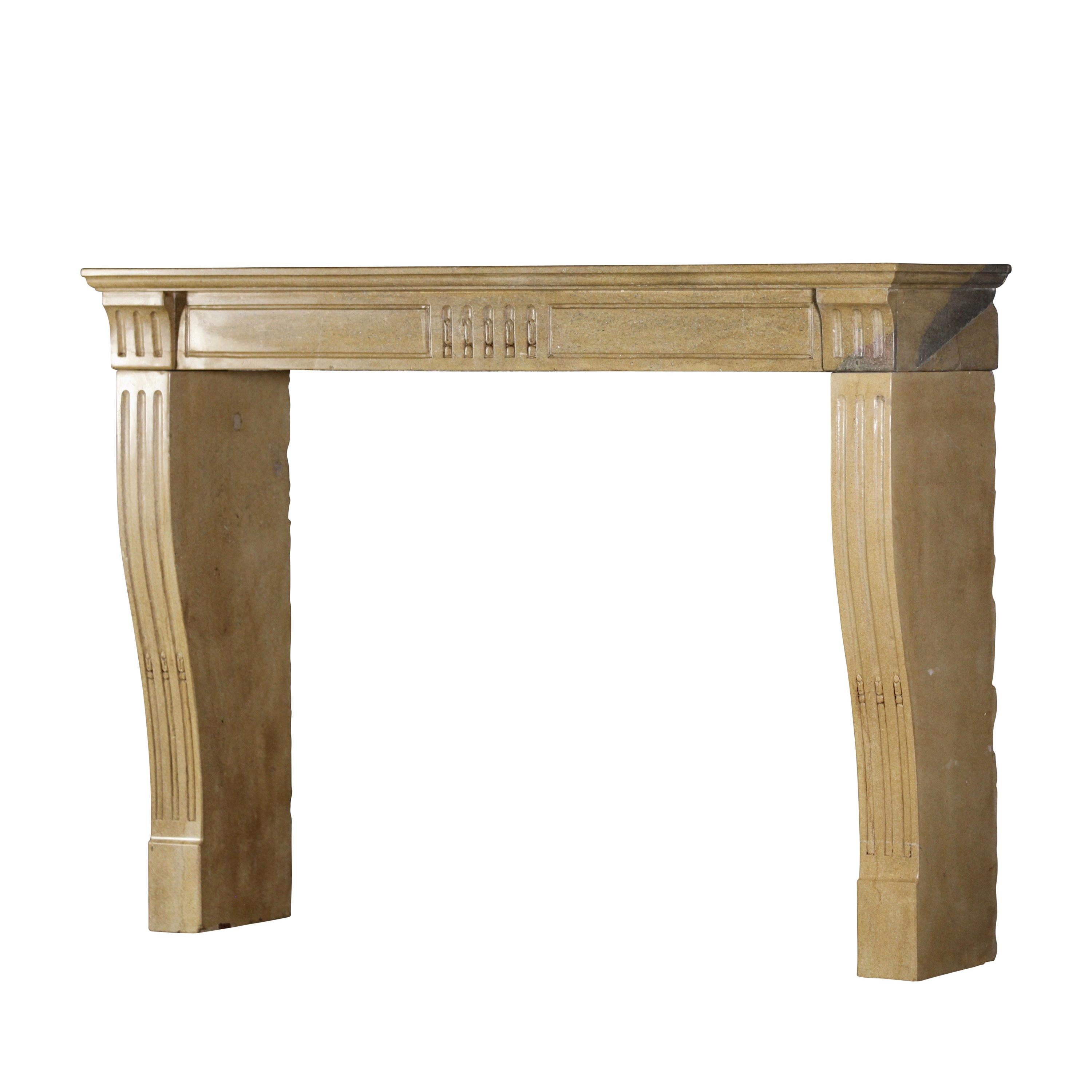 Fine French Classic Room Fireplace Surround in Bicolor Hard Limestone For Sale