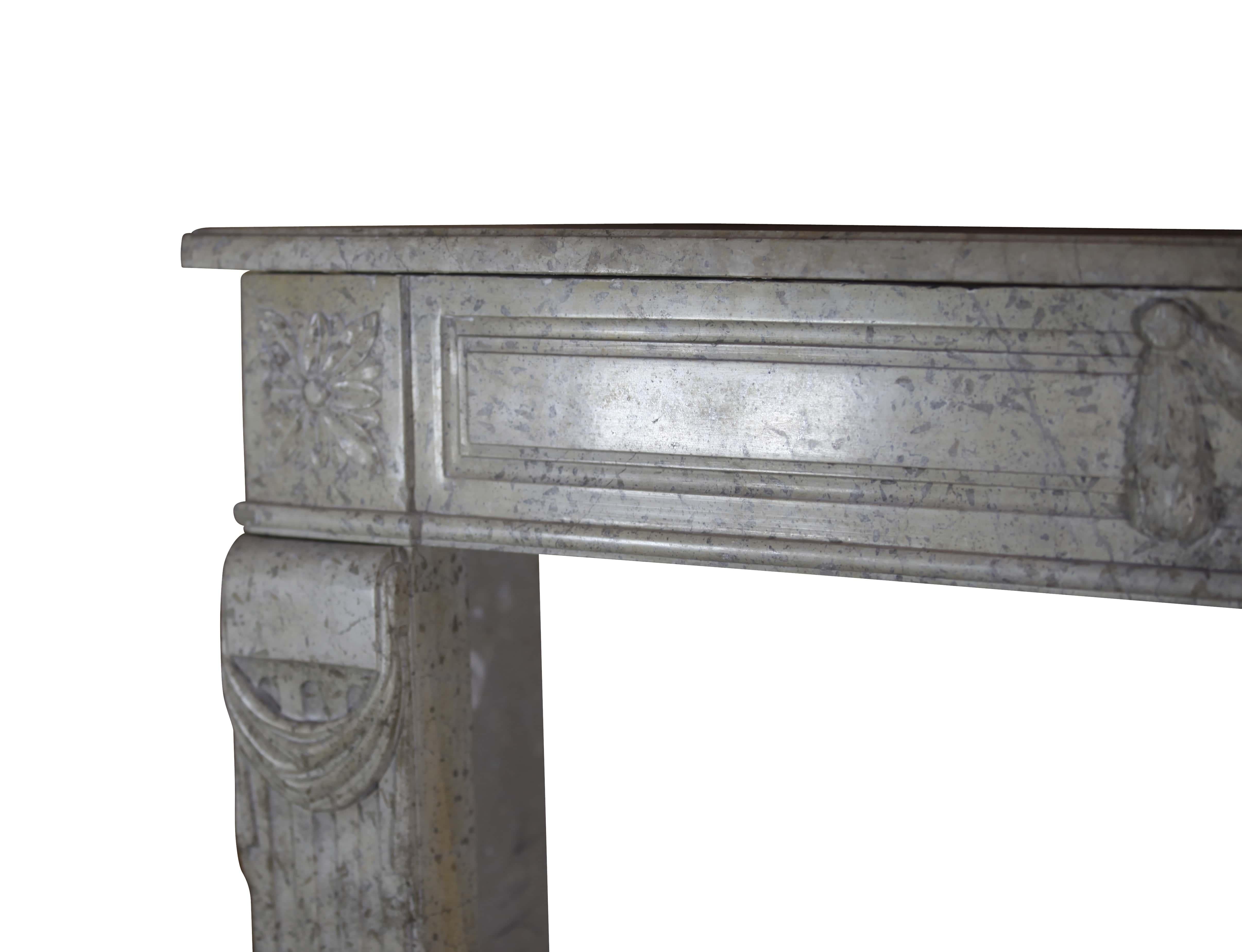 Hand-Carved Fine French Classic Style Antique Fireplace Surround In Marble For Sale