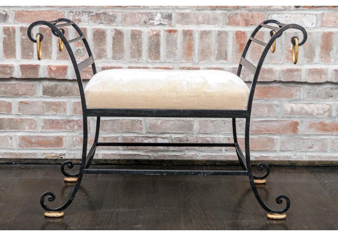 20th Century Fine French Classical Form Iron Scrolled Bench C. 1930 For Sale