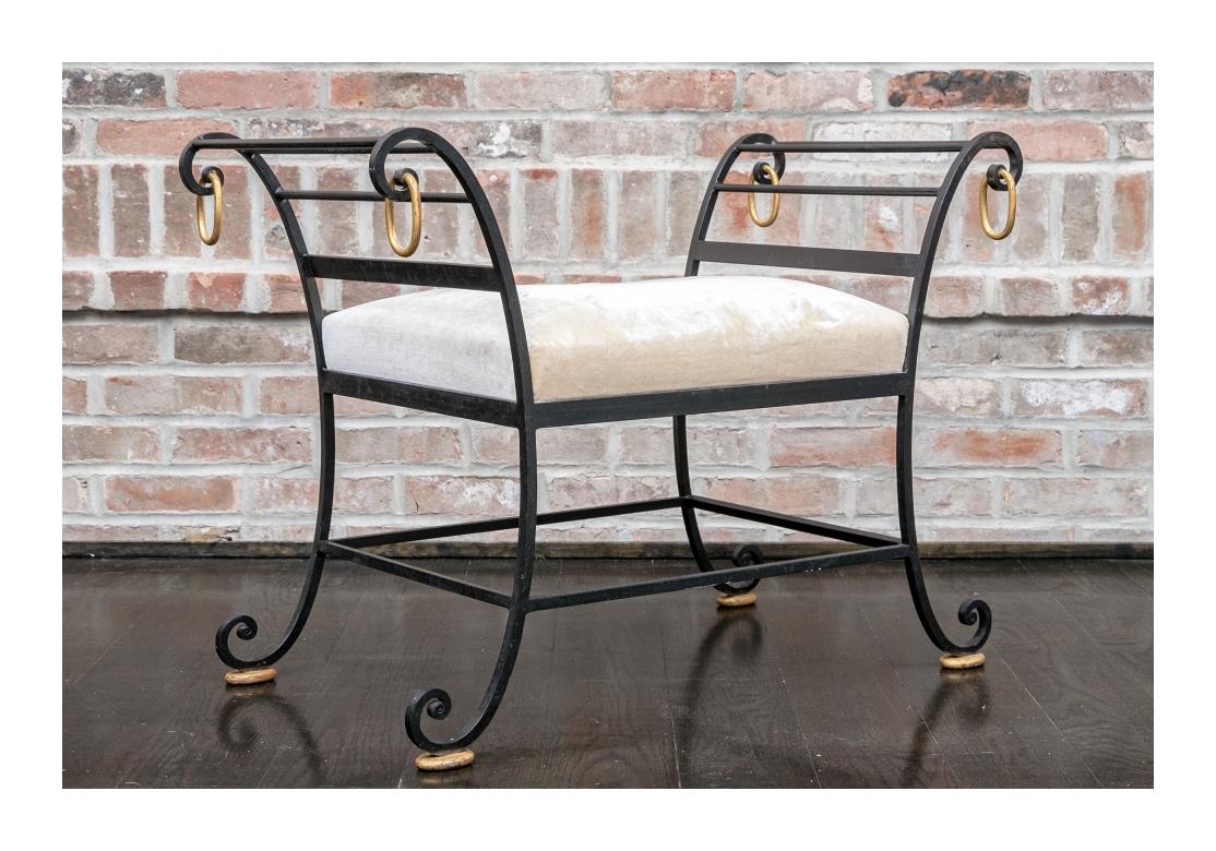 Fine French Classical Form Iron Scrolled Bench C. 1930 For Sale 1