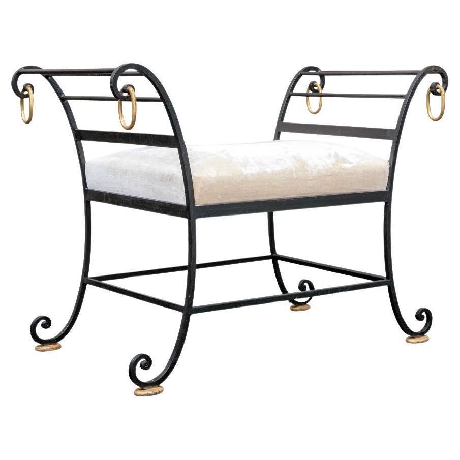 Fine French Classical Form Iron Scrolled Bench C. 1930 For Sale