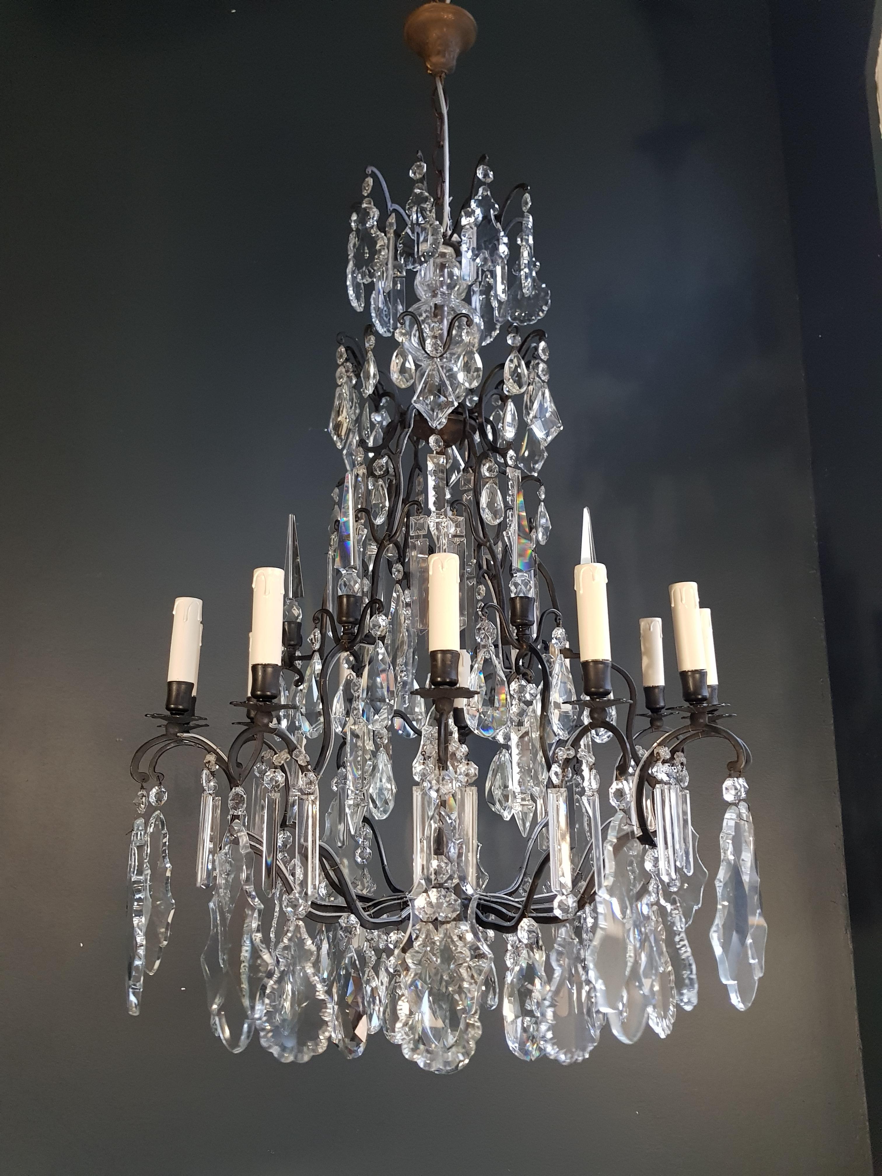 Brass Antique French Crystal Chandelier Ceiling Lamp Lustre Art Nouveau Classical