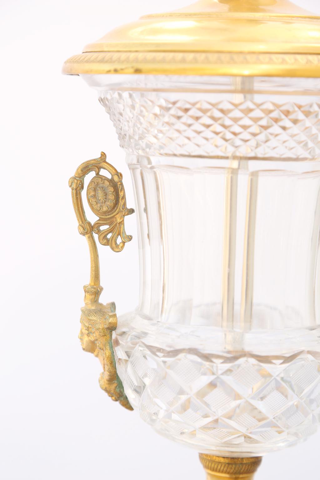 Neoclassical Fine, French Cut Crystal and Ormolu, Urn-Form Table Lamp