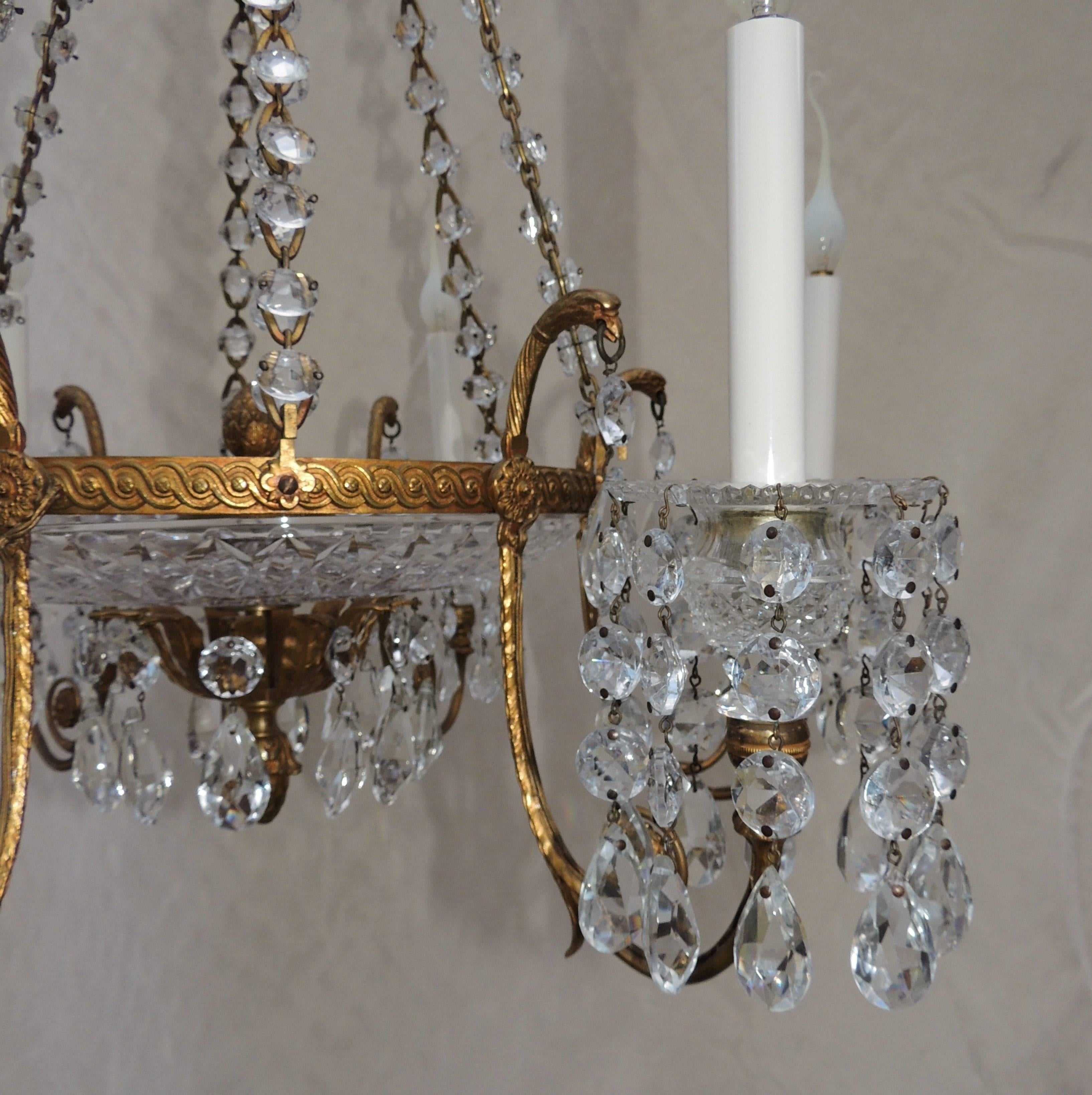 Fine French Doré Bronze Cut Crystal Bowl Neoclassical Empire Chandelier Fixture 1