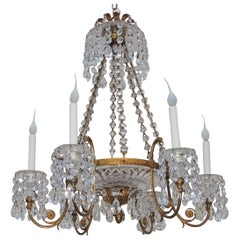 Fine French Doré Bronze Cut Crystal Bowl Neoclassical Empire Chandelier Fixture