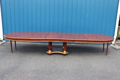 Fine French Empire Amboyna Burl Gilt Dor'e Bronze 14 FT Dining Table w 6 Leaves