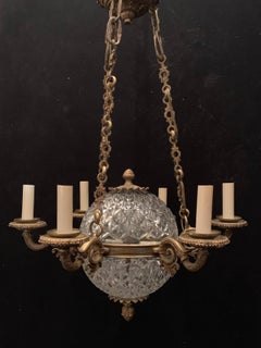 Fine French Empire Bronze Crystal Ball 8-Light Neoclassical Fixture Chandelier