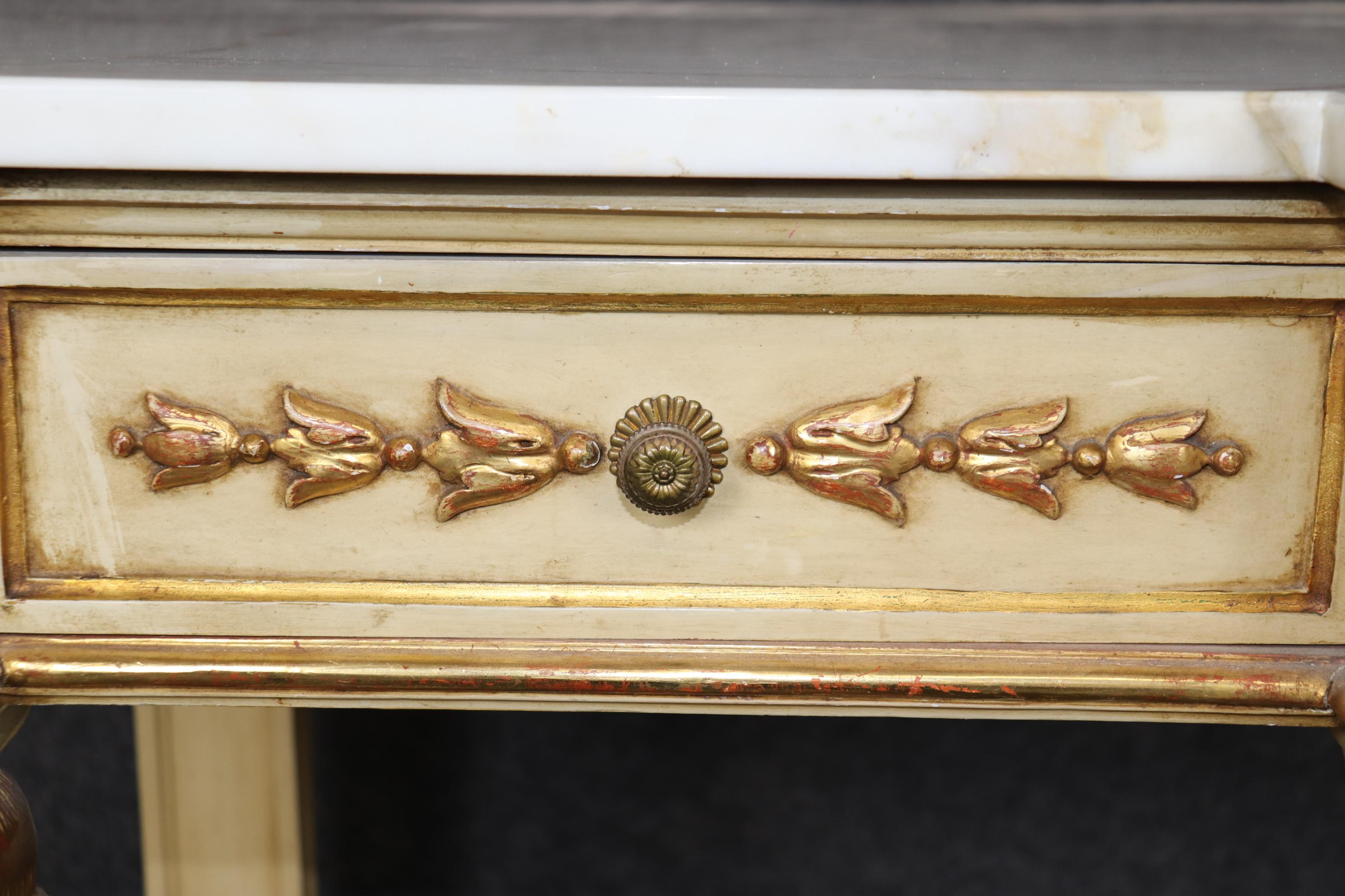 Fine French Empire Creme and Gilded Figural Marble Top Console Sofa Table For Sale 5