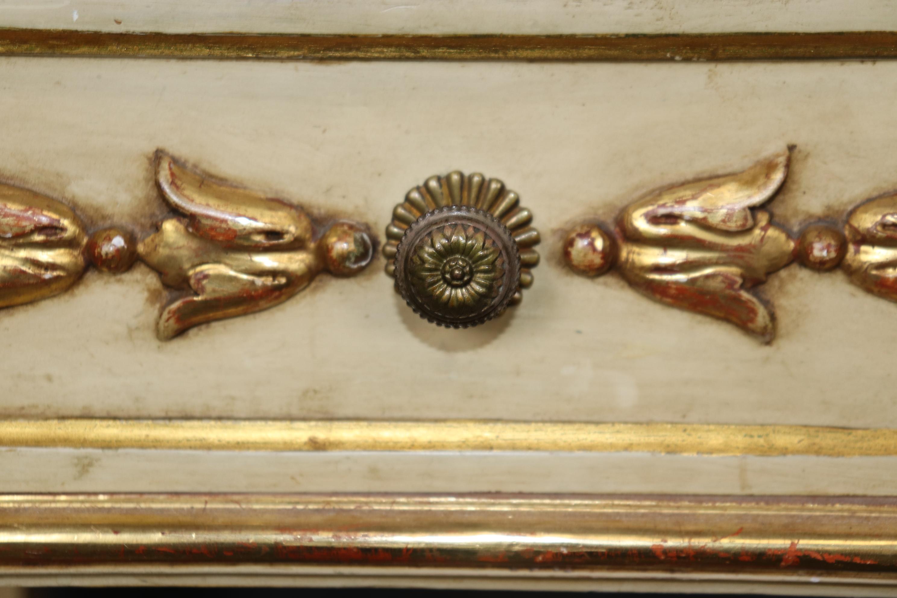 Fine French Empire Creme and Gilded Figural Marble Top Console Sofa Table For Sale 6