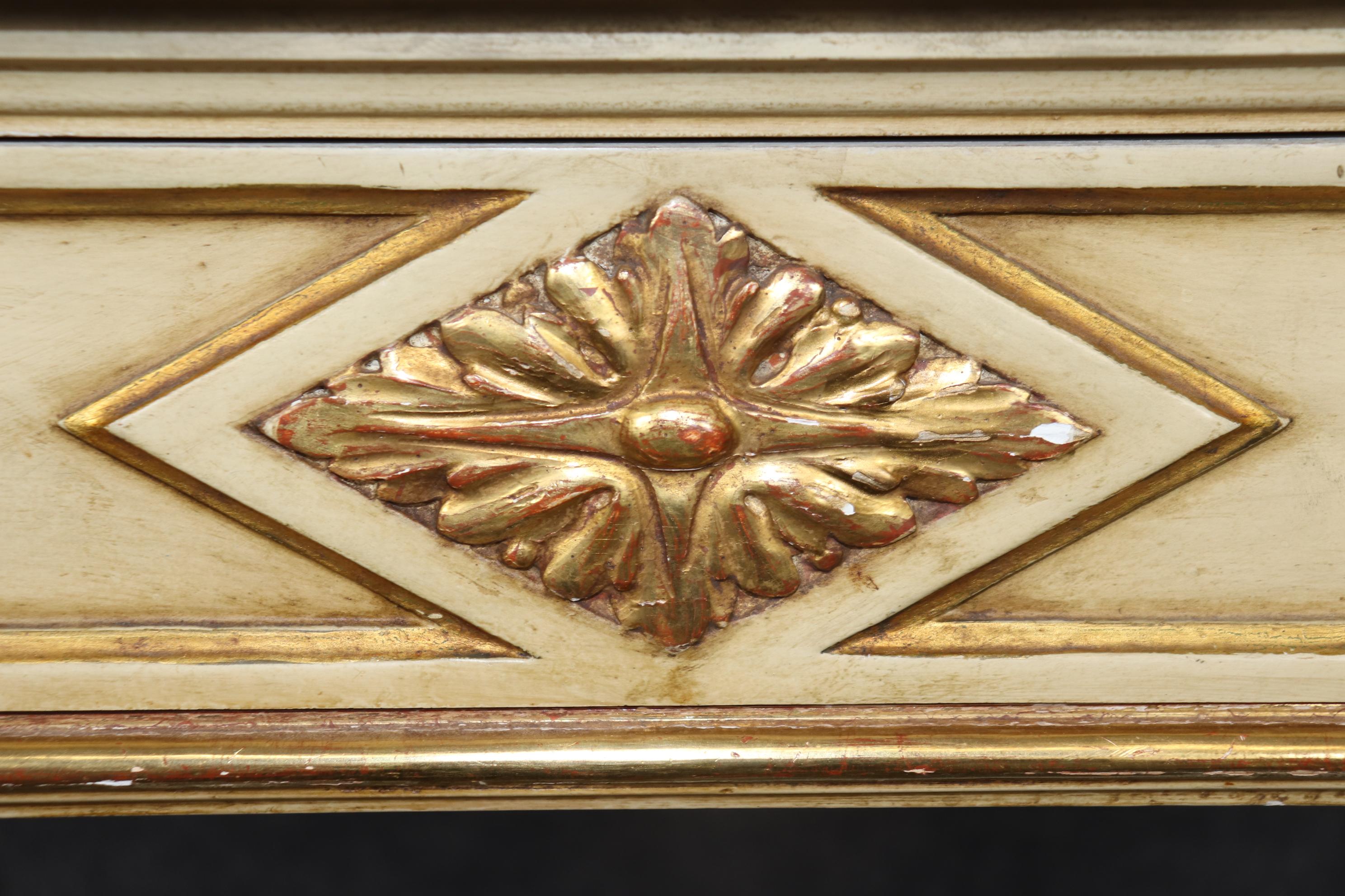 Mid-20th Century Fine French Empire Creme and Gilded Figural Marble Top Console Sofa Table For Sale