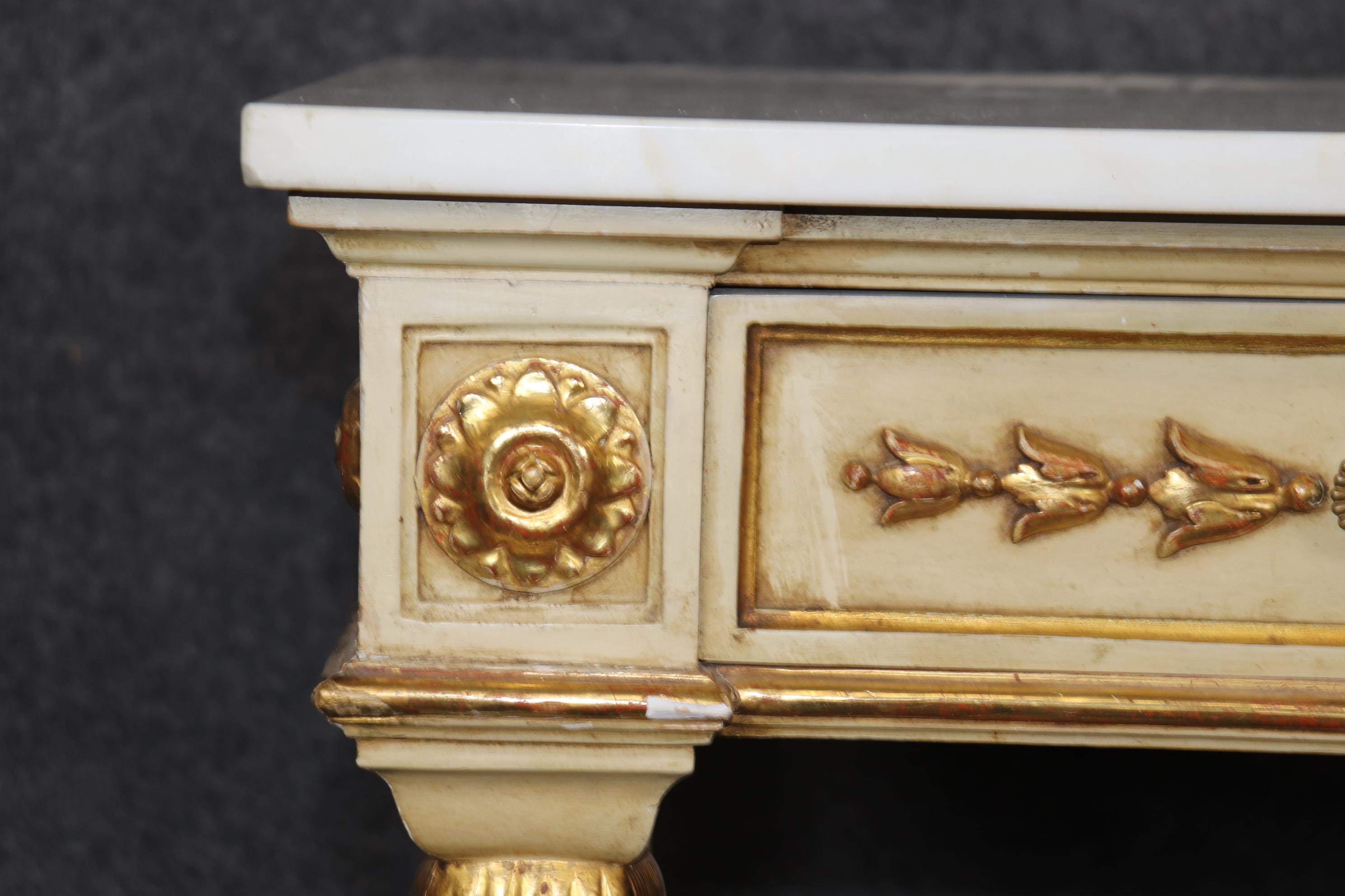 Fine French Empire Creme and Gilded Figural Marble Top Console Sofa Table For Sale 4
