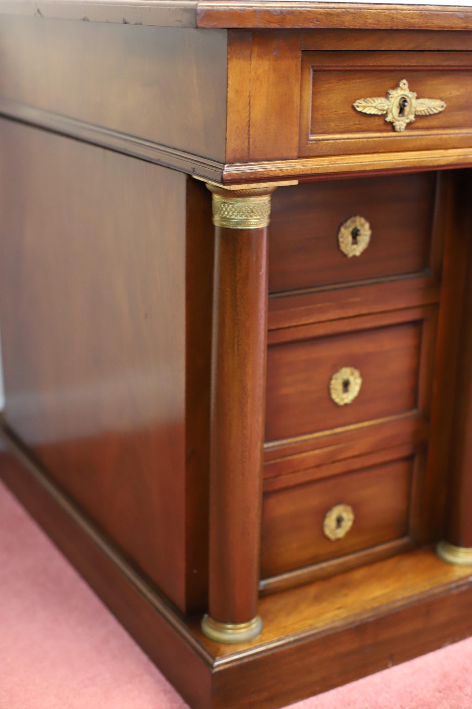 Fine French Empire Design Oak  Twin Pedestal Desk For Sale 6