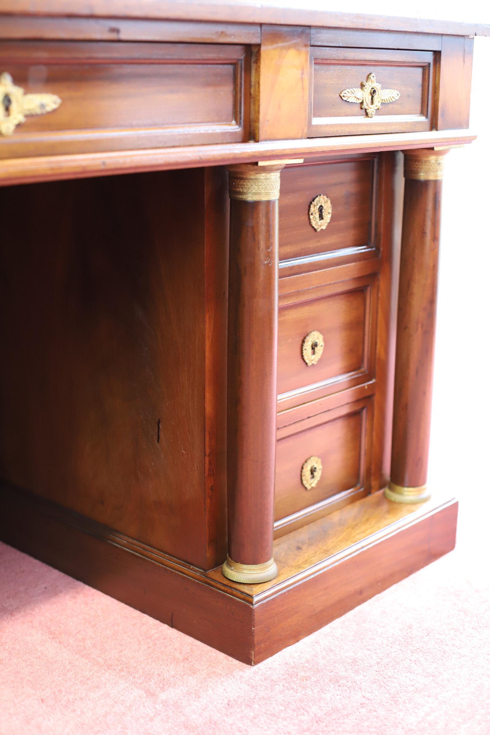 Fine French Empire Design Oak  Twin Pedestal Desk For Sale 7