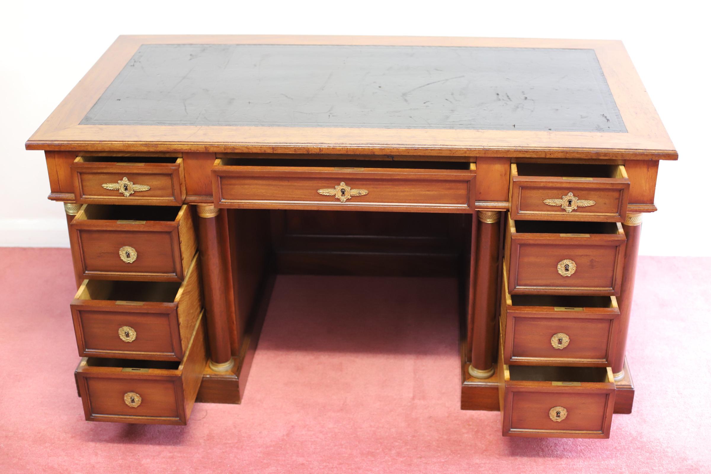 Fine French Empire Design Oak  Twin Pedestal Desk For Sale 8