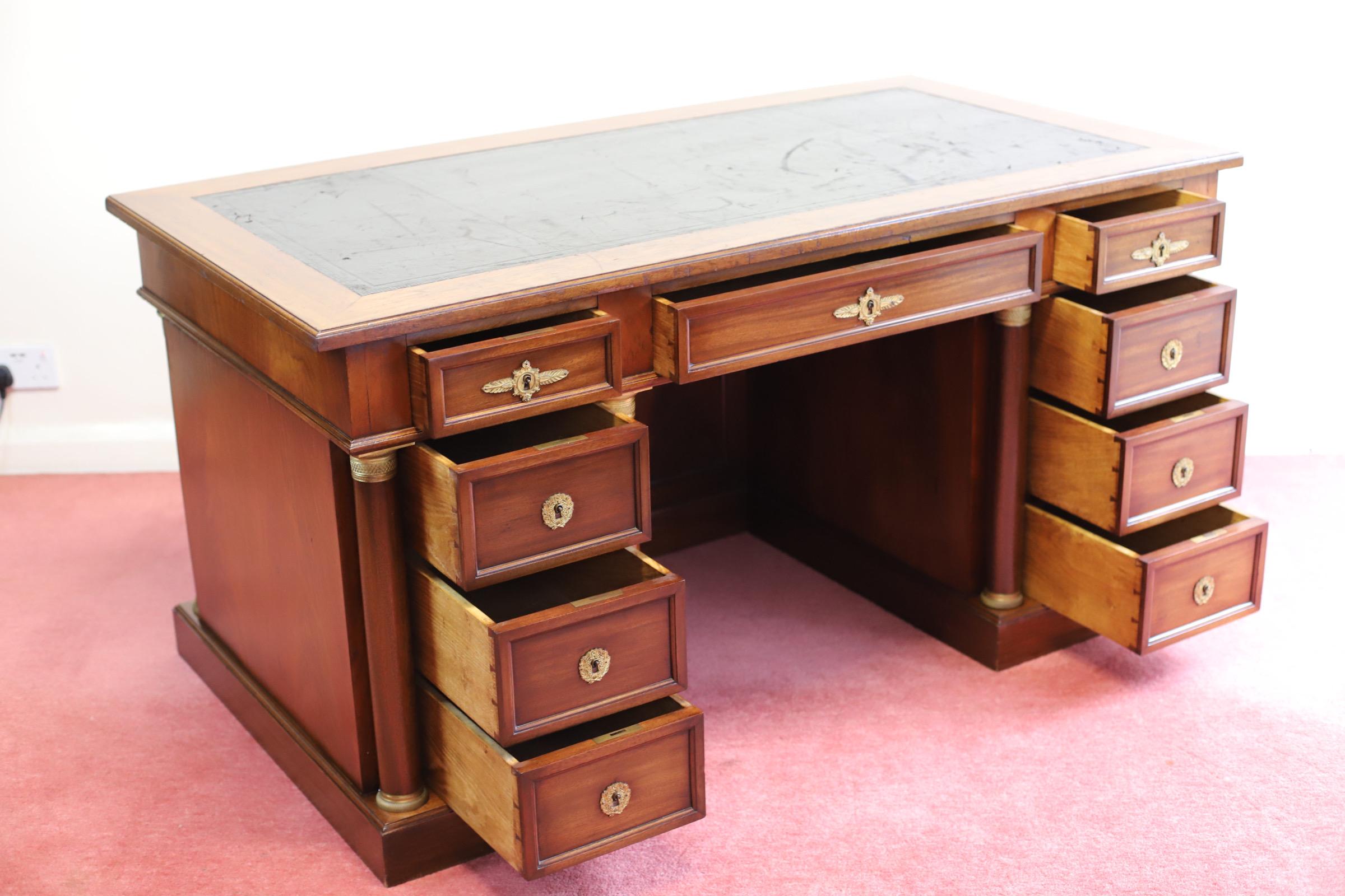 Fine French Empire Design Oak  Twin Pedestal Desk For Sale 9