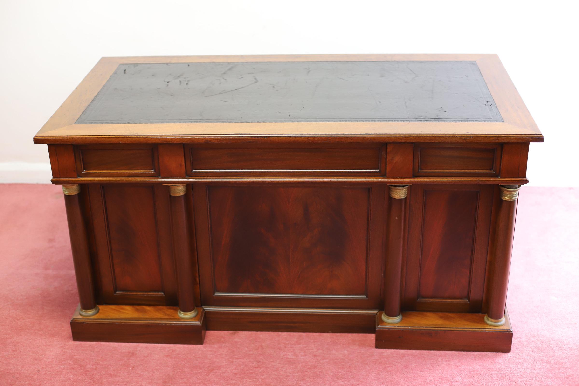 Fine French Empire Design Oak  Twin Pedestal Desk For Sale 10