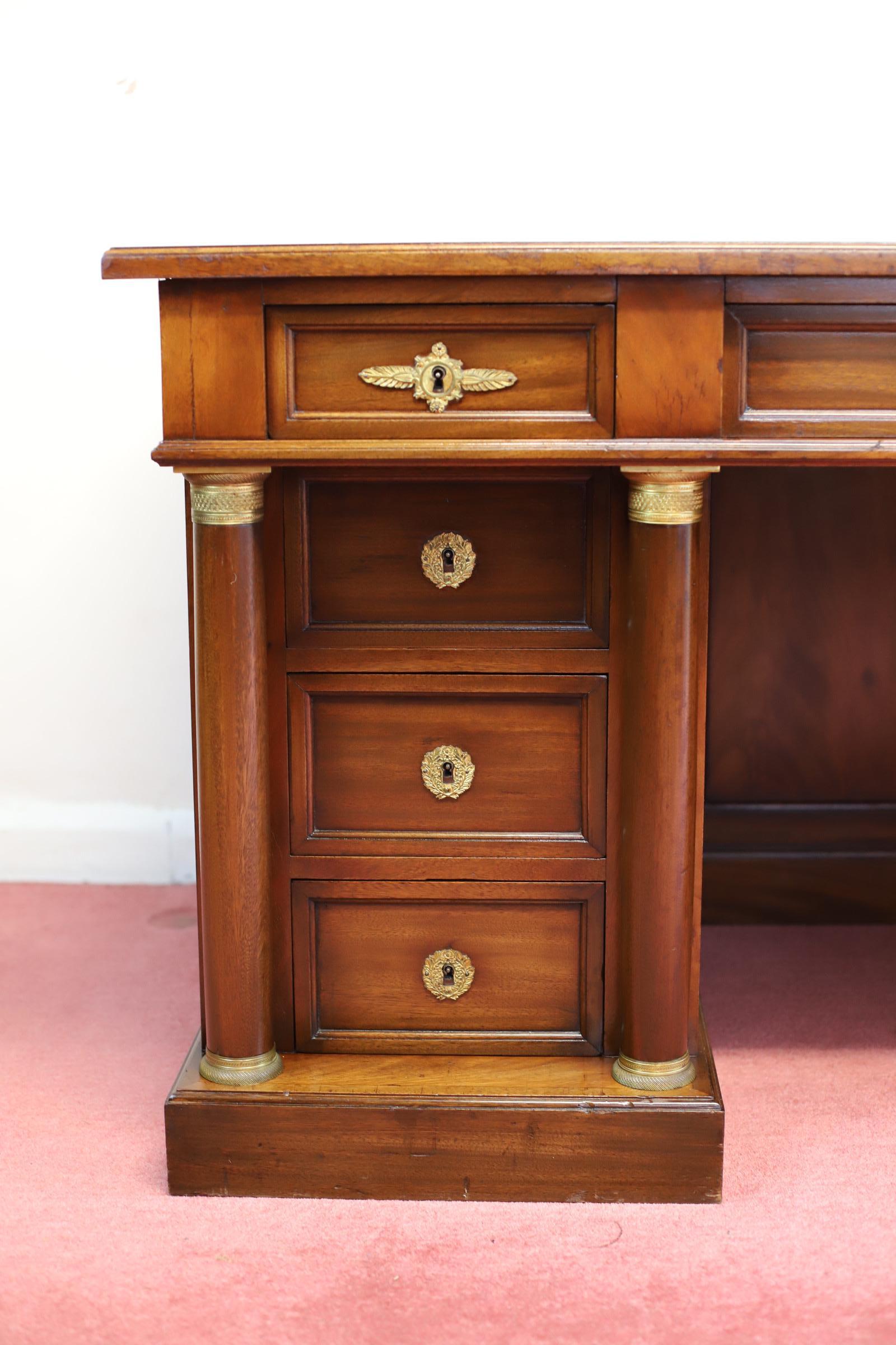 20th Century Fine French Empire Design Oak  Twin Pedestal Desk For Sale