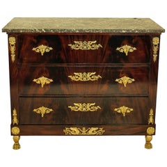Fine French Empire Flame Mahogany and Gilt Bronze Mounted Commode