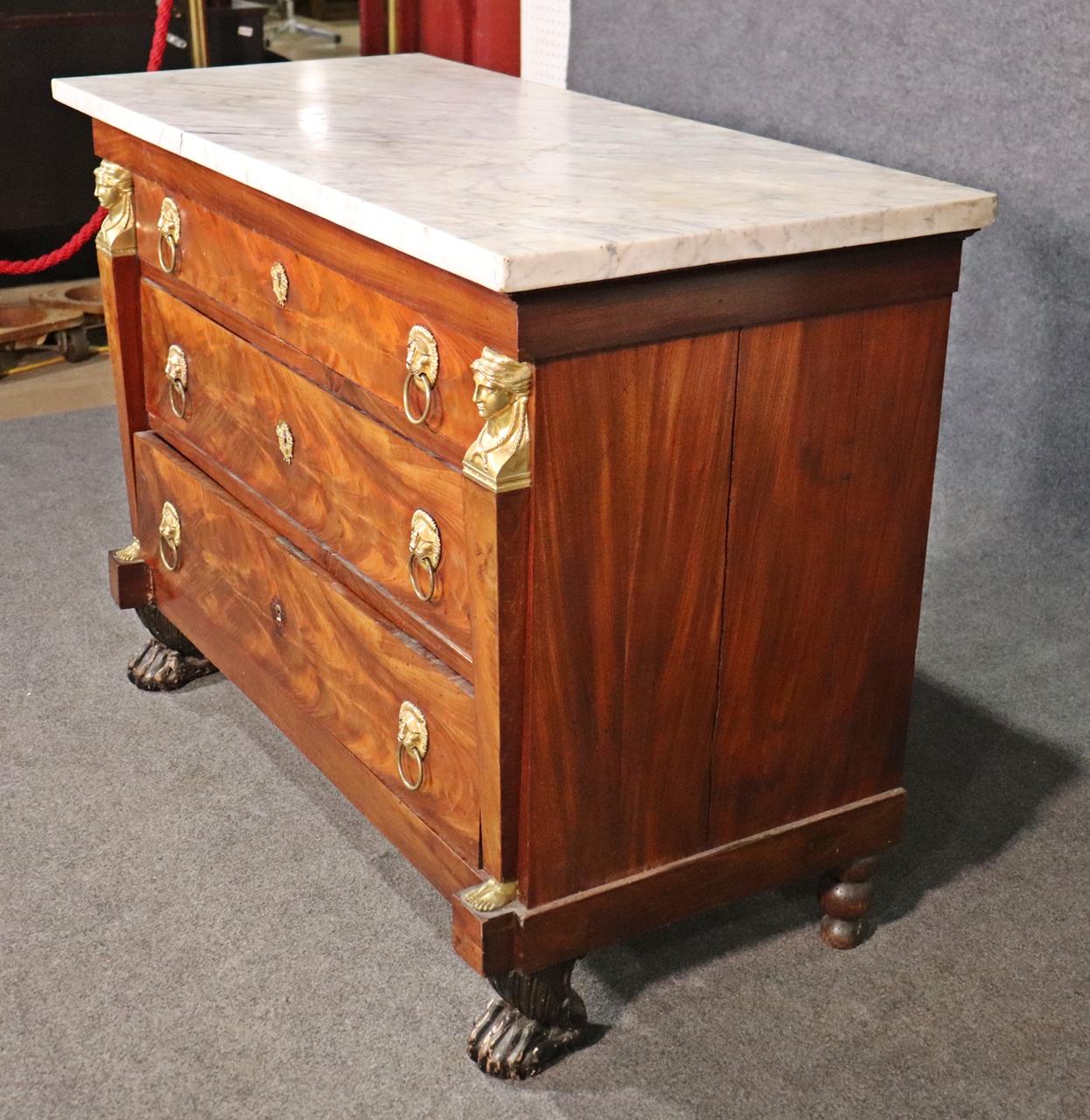 Empire Revival Fine French Empire Flame Mahogany Commode with Bronze Carytids, Circa 1880