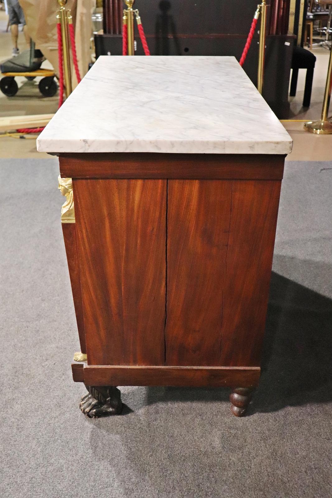 Late 19th Century Fine French Empire Flame Mahogany Commode with Bronze Carytids, Circa 1880