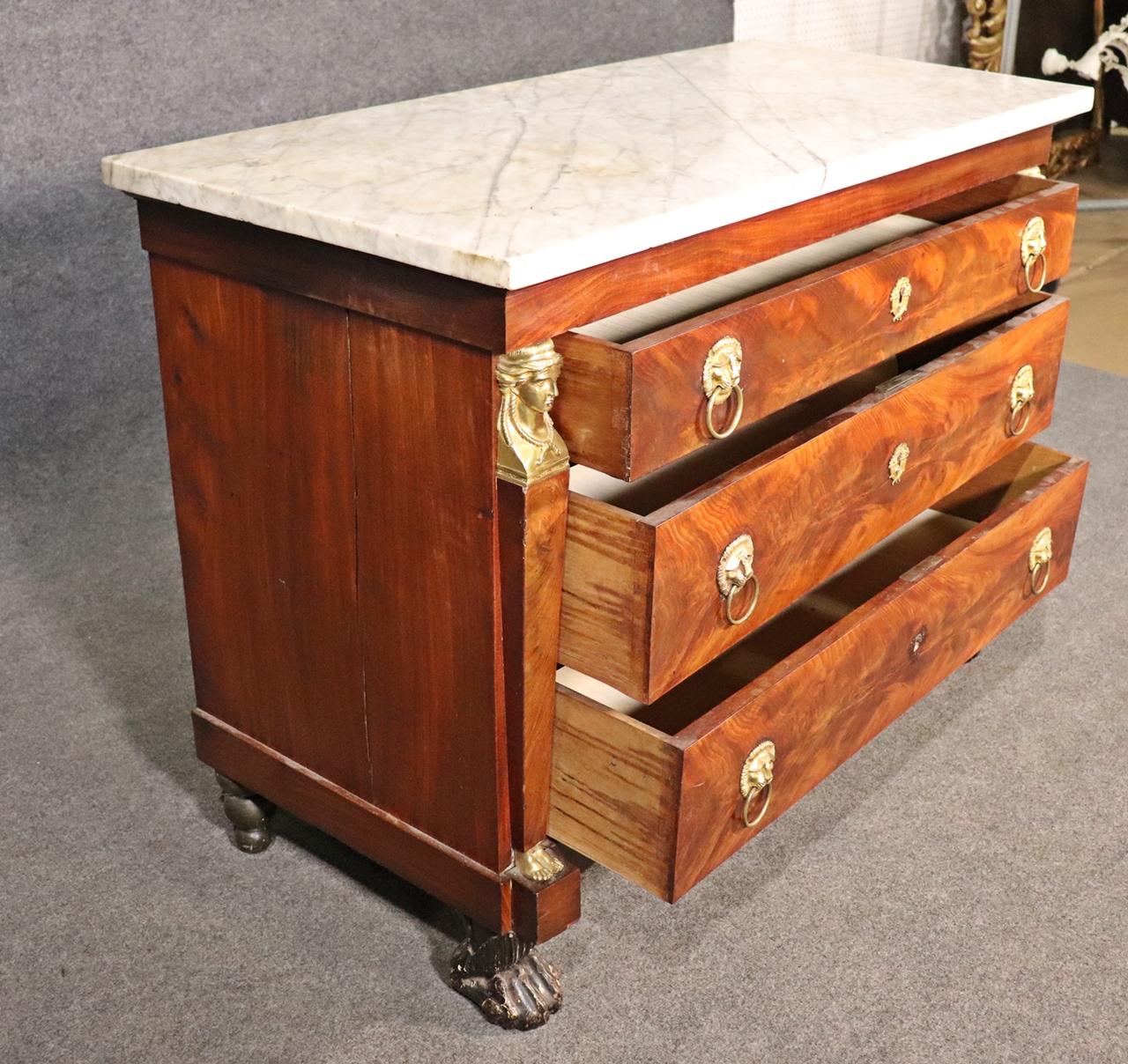 Fine French Empire Flame Mahogany Commode with Bronze Carytids, Circa 1880 1