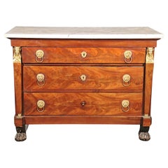 Antique Fine French Empire Flame Mahogany Commode with Bronze Carytids, Circa 1880