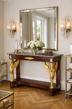 Fine French Empire Mahogany Gilt Figural Sphinx Pier Console Table c. 1815
