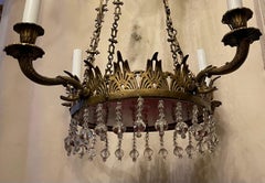 Fine French Empire Neoclassical Gilt Bronze Red Glass Crystal Baltic Chandelier