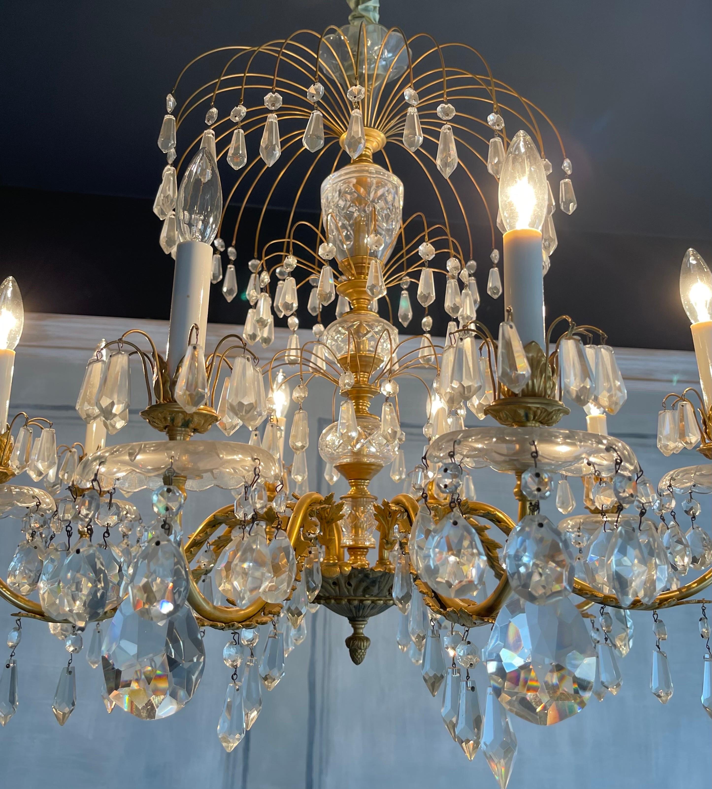 Fine French Empire Neoclassical Regency Dore Bronze Crystal Basket Chandelier In Good Condition For Sale In Roslyn, NY