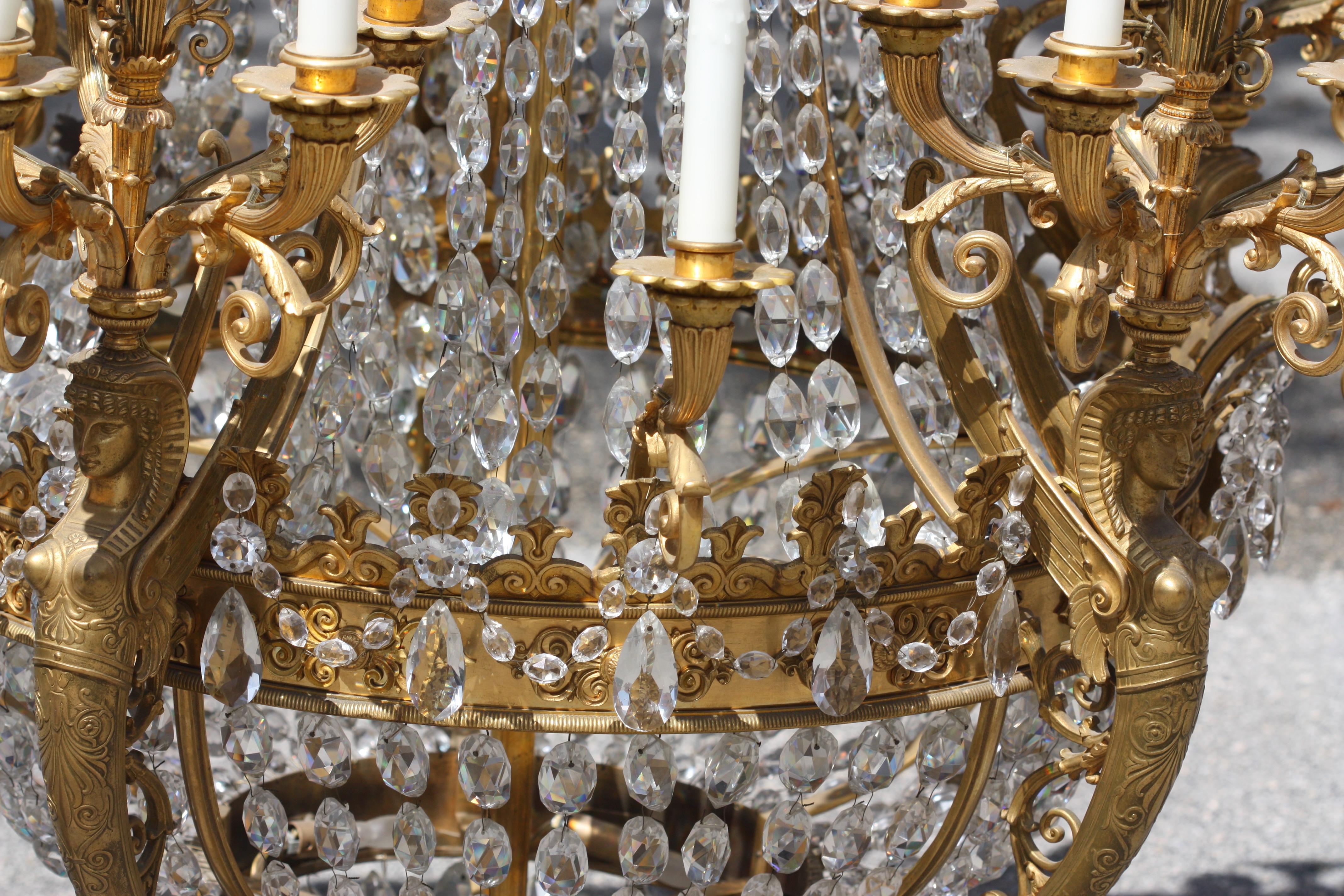 20th Century Fine French Empire Ormolu & Cut-GLass Thirty-Five Chandelier For Sale